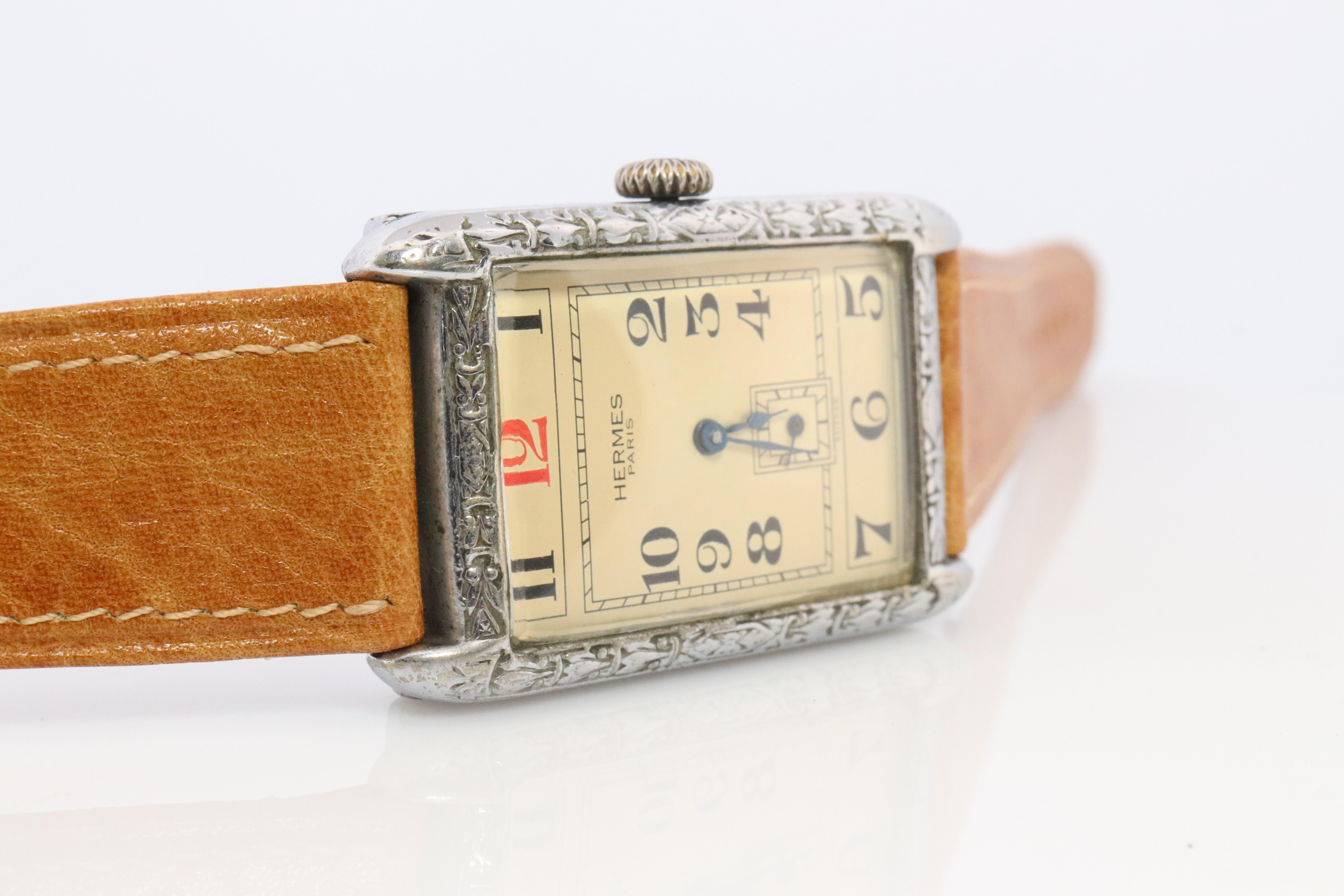 Antiguo reloj HERMES Tank. Reloj de pulsera Art Déco genuino Hermes Manual. Art Decó en venta