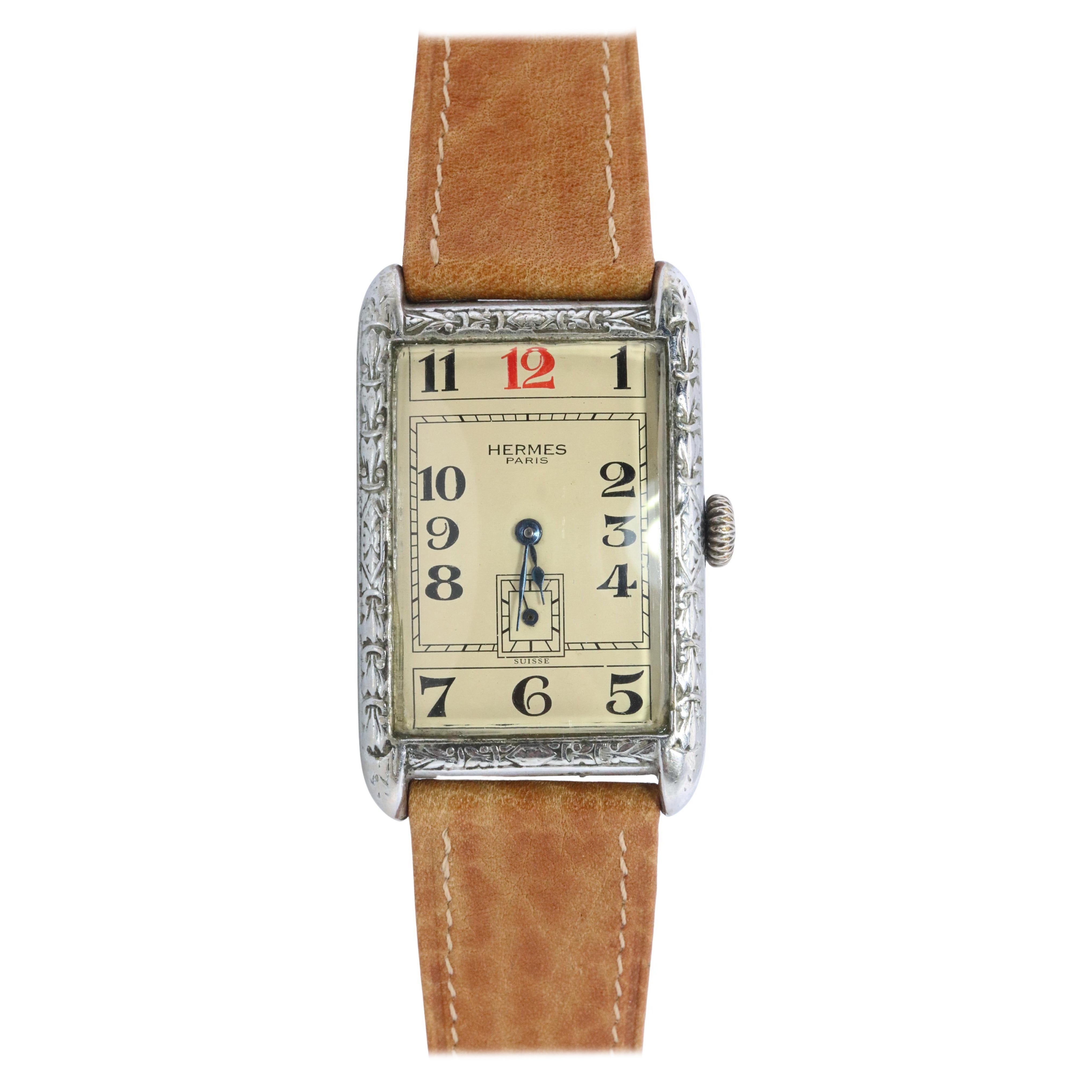 Antique HERMES Tank watch. Art Deco Genuine Hermes Manual wristwatch. For Sale