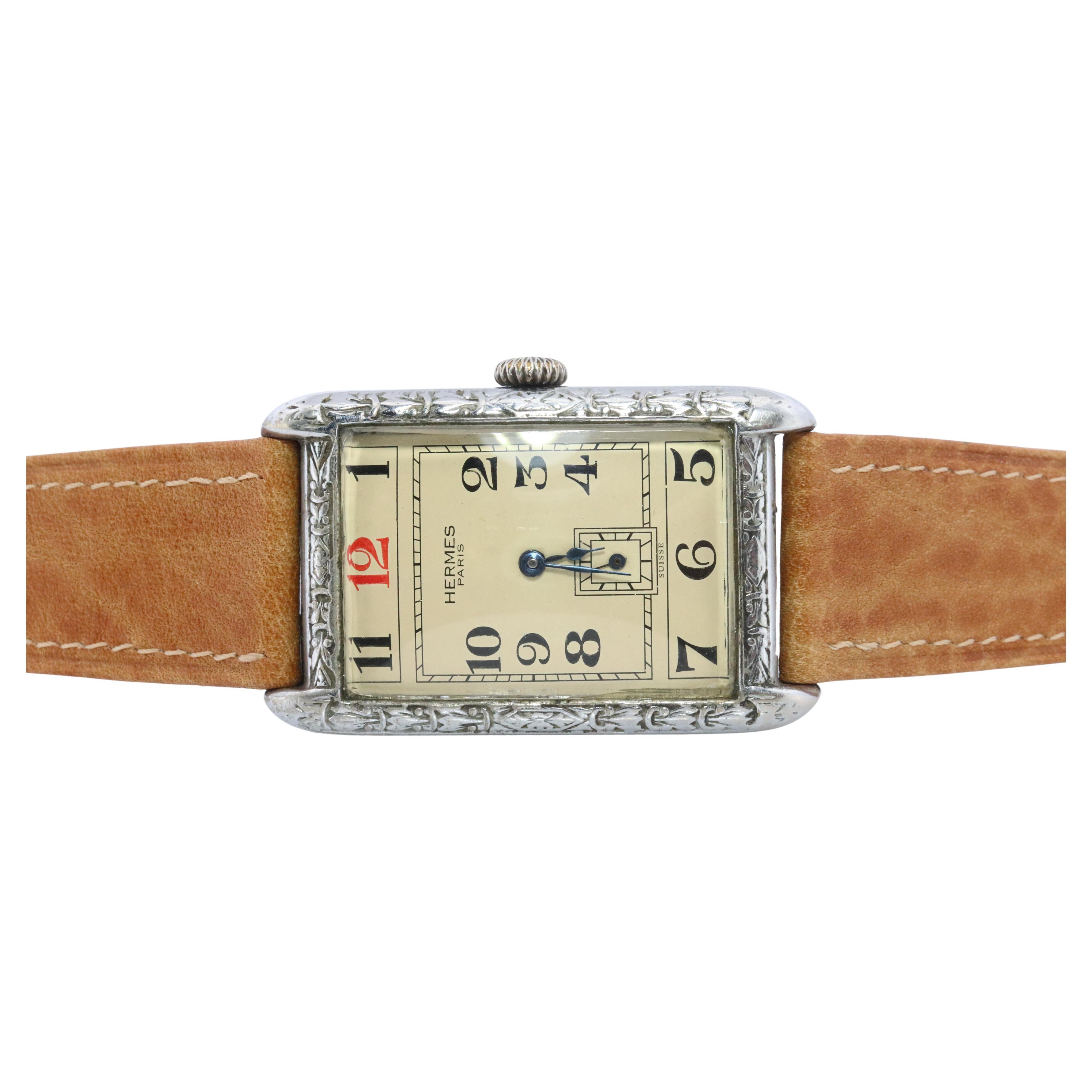 Antiguo reloj HERMES Tank. Reloj de pulsera Art Déco genuino Hermes Manual.