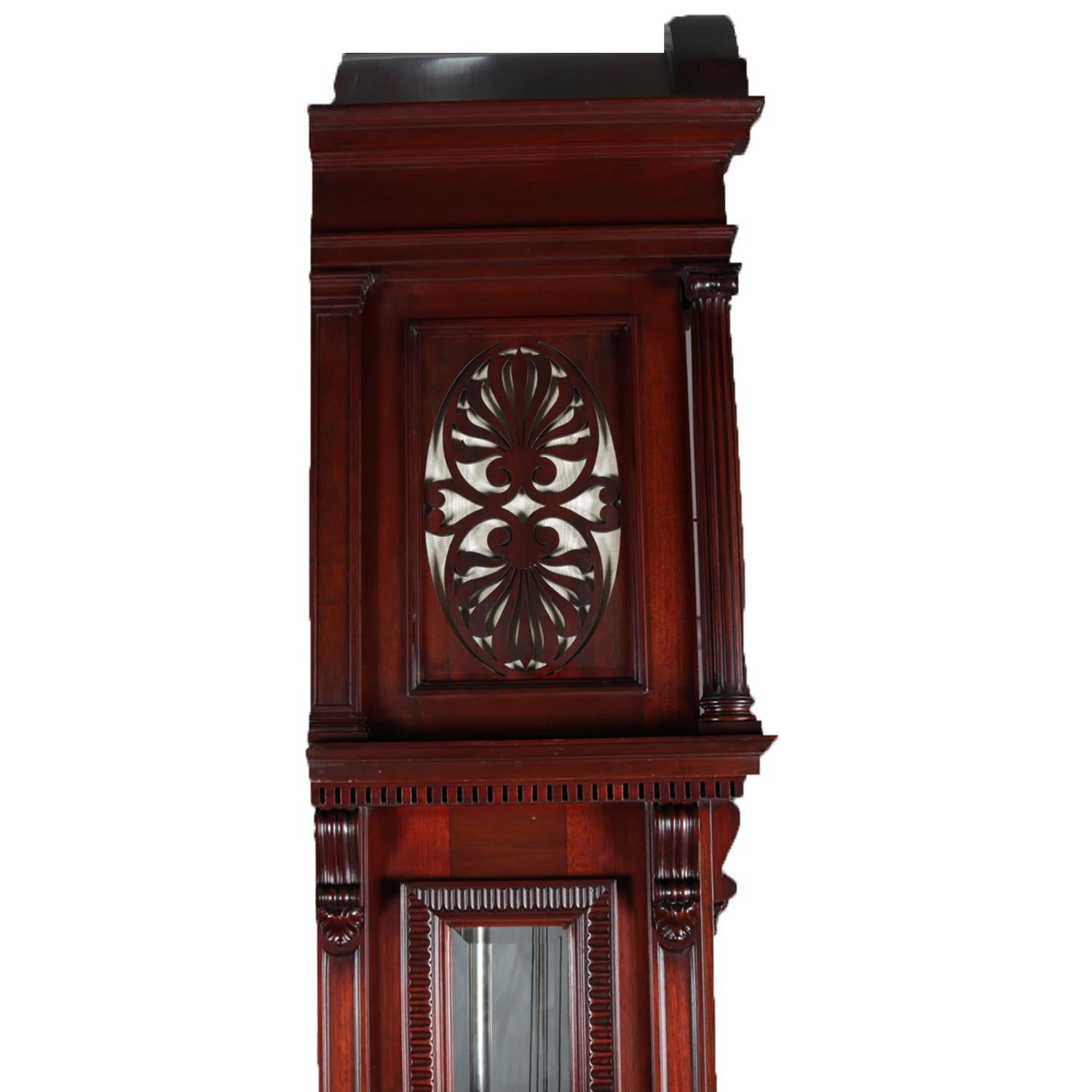Antique Herschede Carved Mahogany Moon Phase & 9-Tube Long Case Clock circa 1900 5