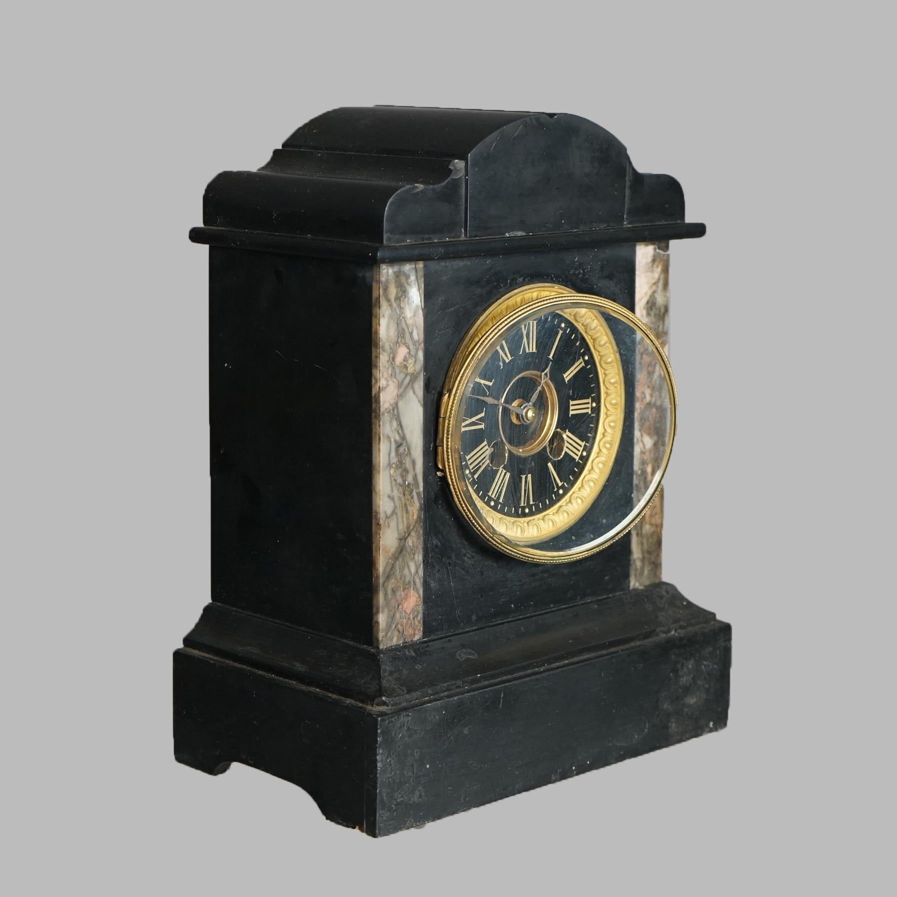 Antique Herschede Egyptian Revival Slate Mantel Clock Circa 1890 In Good Condition For Sale In Big Flats, NY
