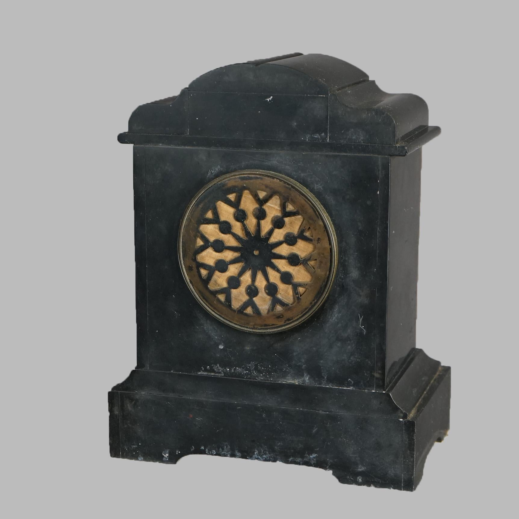 Antique Herschede Egyptian Revival Slate Mantel Clock Circa 1890 For Sale 2