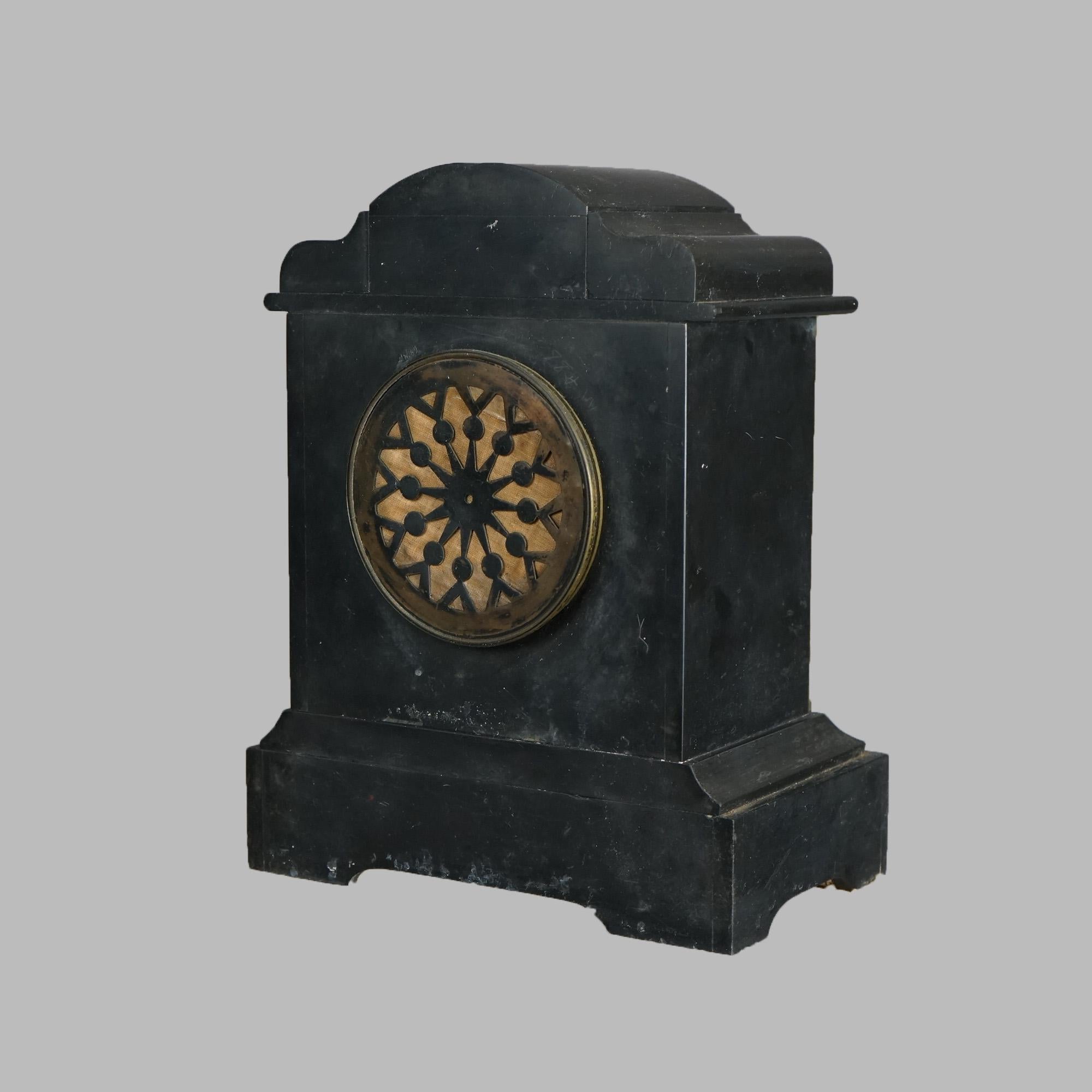 Antique Herschede Egyptian Revival Slate Mantel Clock Circa 1890 For Sale 3
