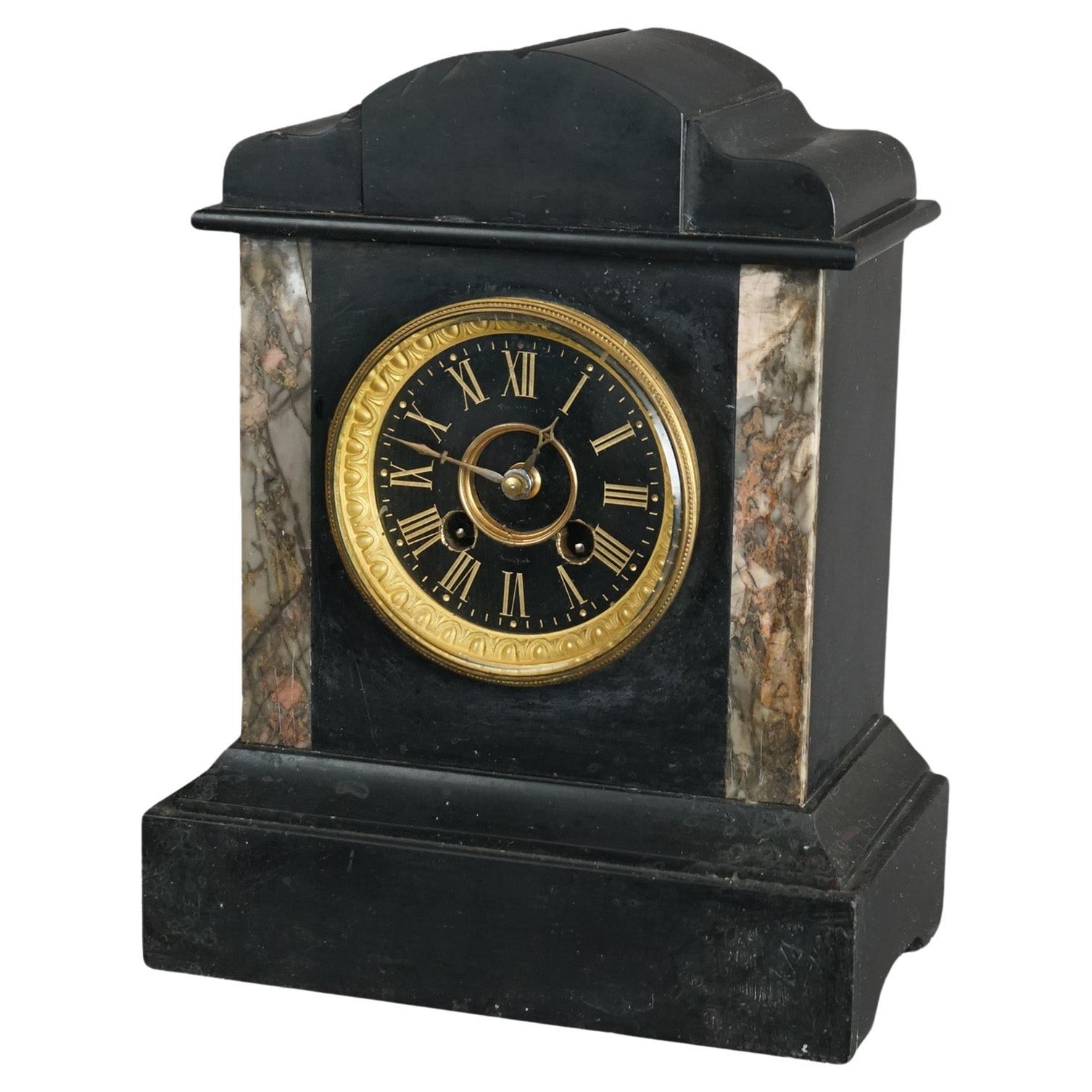 Antique Herschede Egyptian Revival Slate Mantel Clock Circa 1890 For Sale