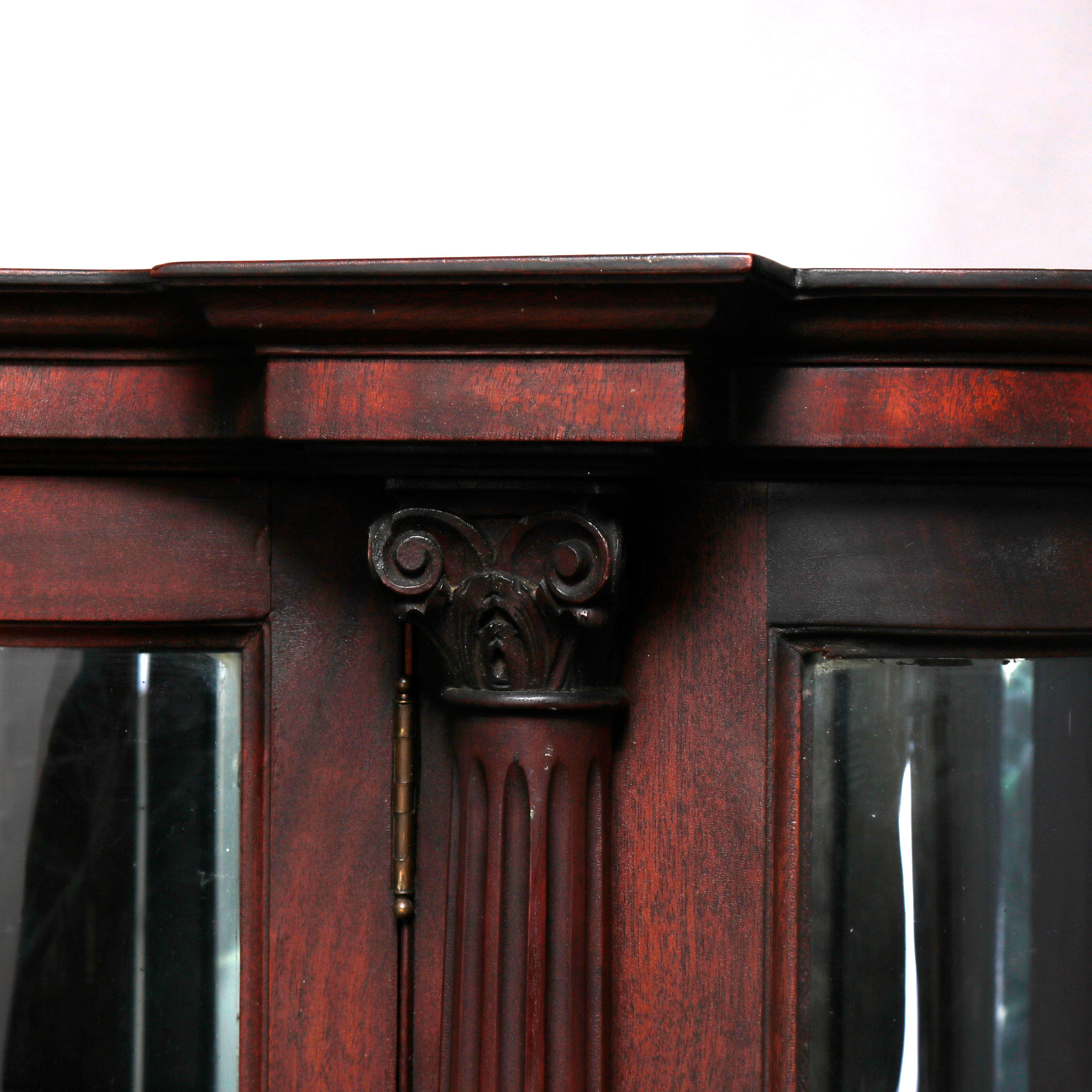 Carved Antique Hersee American Empire Mahogany Diminutive China Cabinet, 19th Century