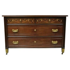 Antique Herts Brothers Edwardian Bronze & Satinwood Inlay Mahogany Chest Dresser