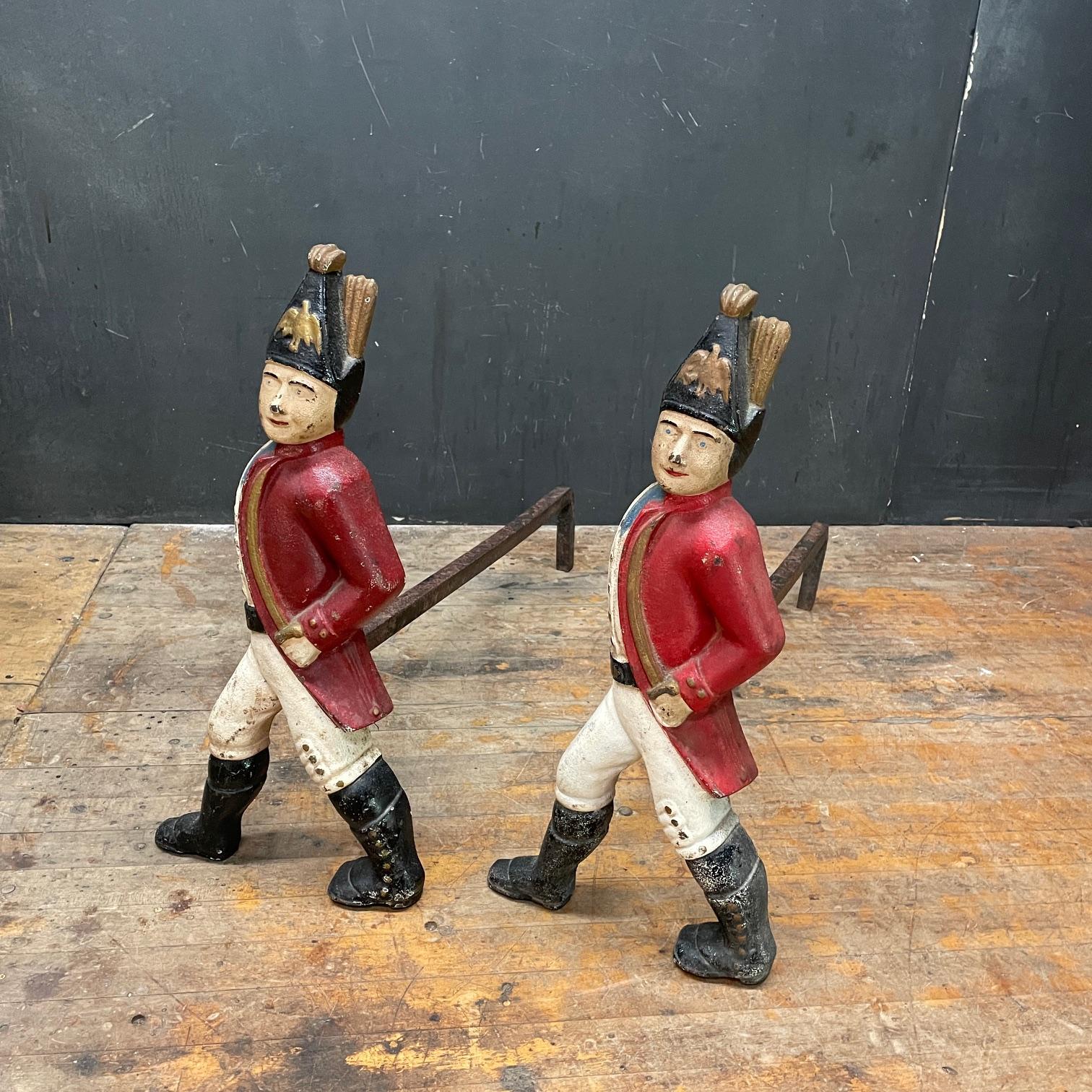 Américain Antiquities Hessian Soldier Figural Andirons Cast Iron Sculptures en vente