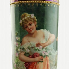 Antique Heufel & Co Dresden Hand Painted Porcelain 10" Vase
