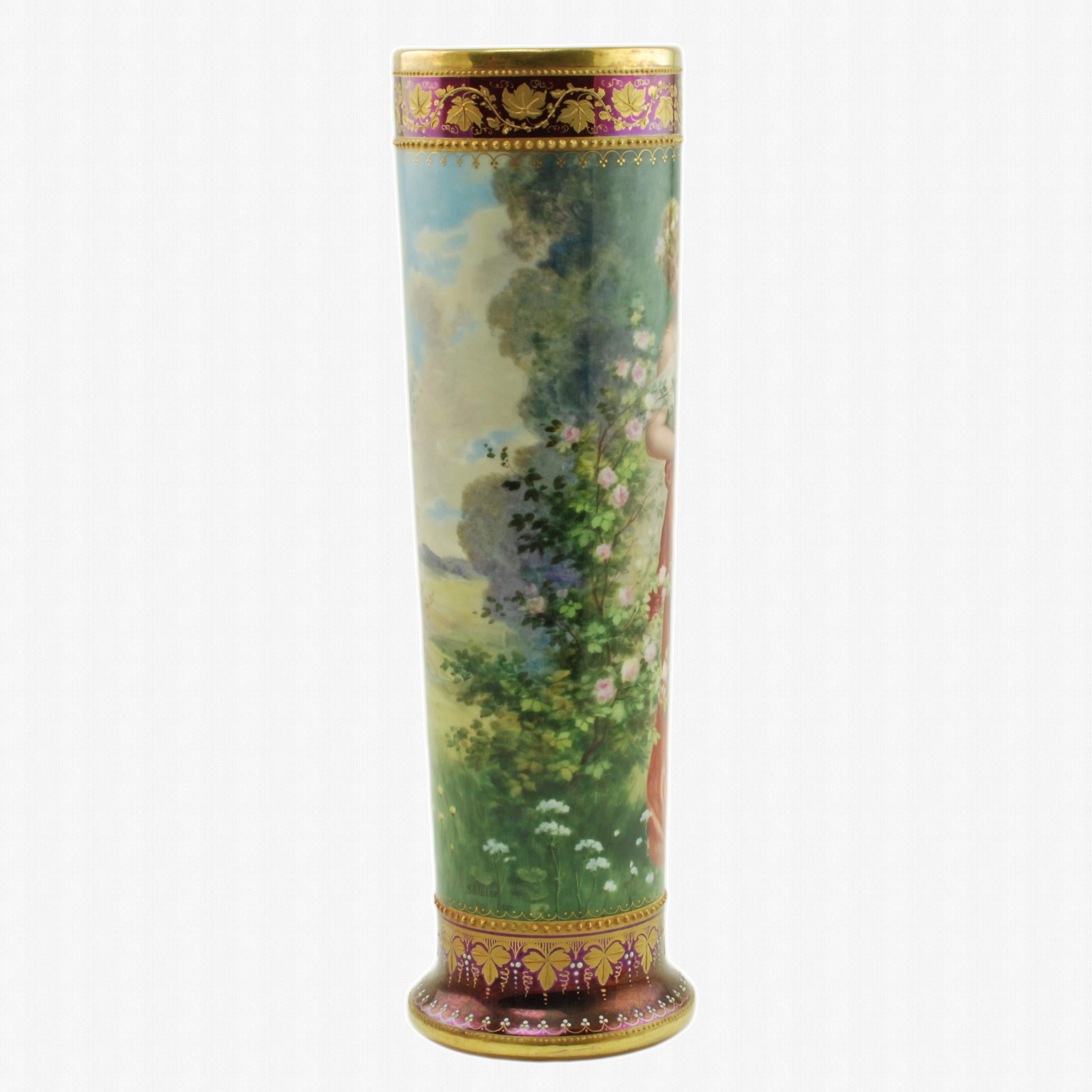 Vaso antico Heufel & Co Dresden Porcelain dipinto a mano da 10 pollici In condizioni buone in vendita a Cincinnati, OH