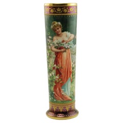 Antique Heufel & Co Dresden Hand Painted Porcelain 10" Vase