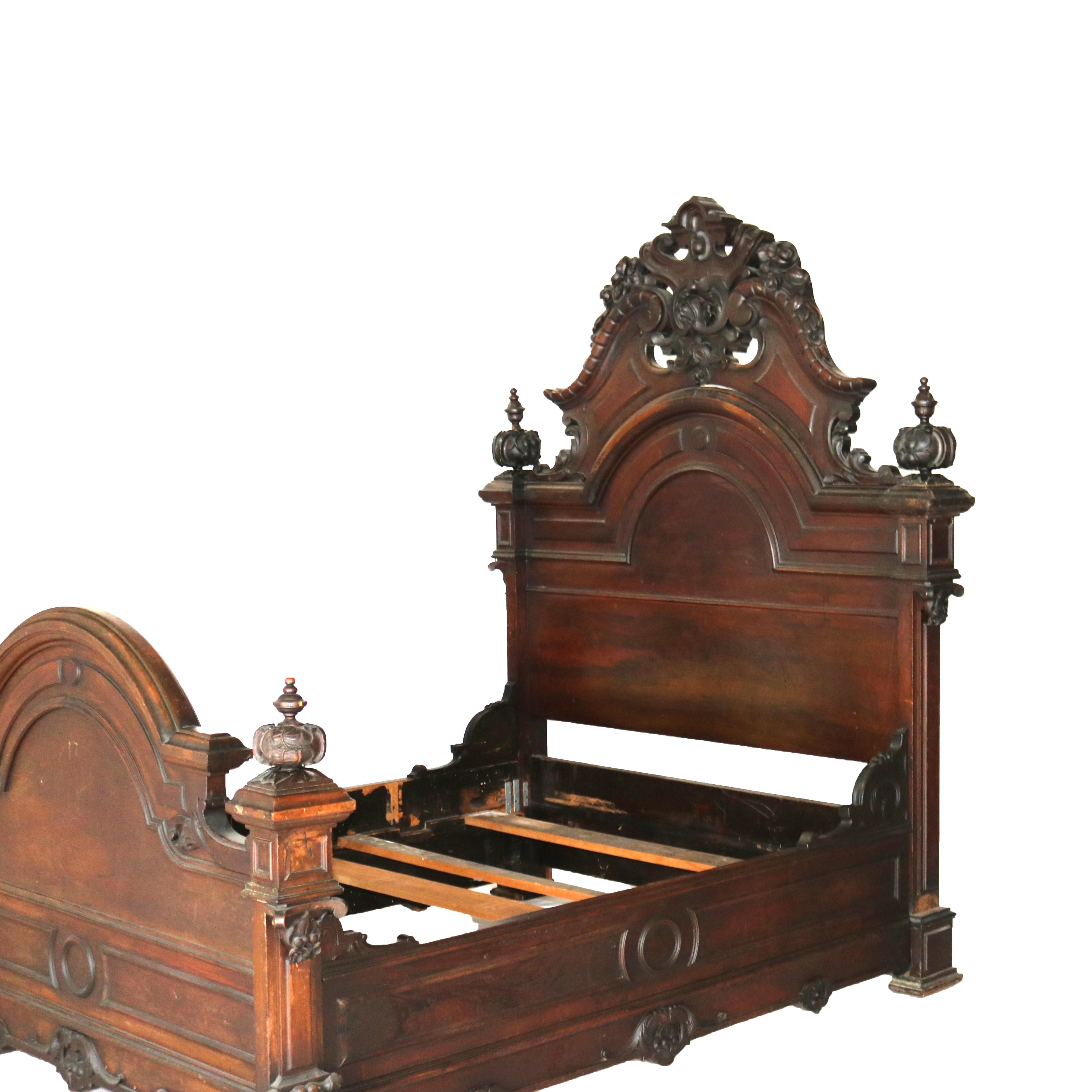 Antique Heurter Brothers School Victorian Rococo Revival Rosewood Bed C1870 9