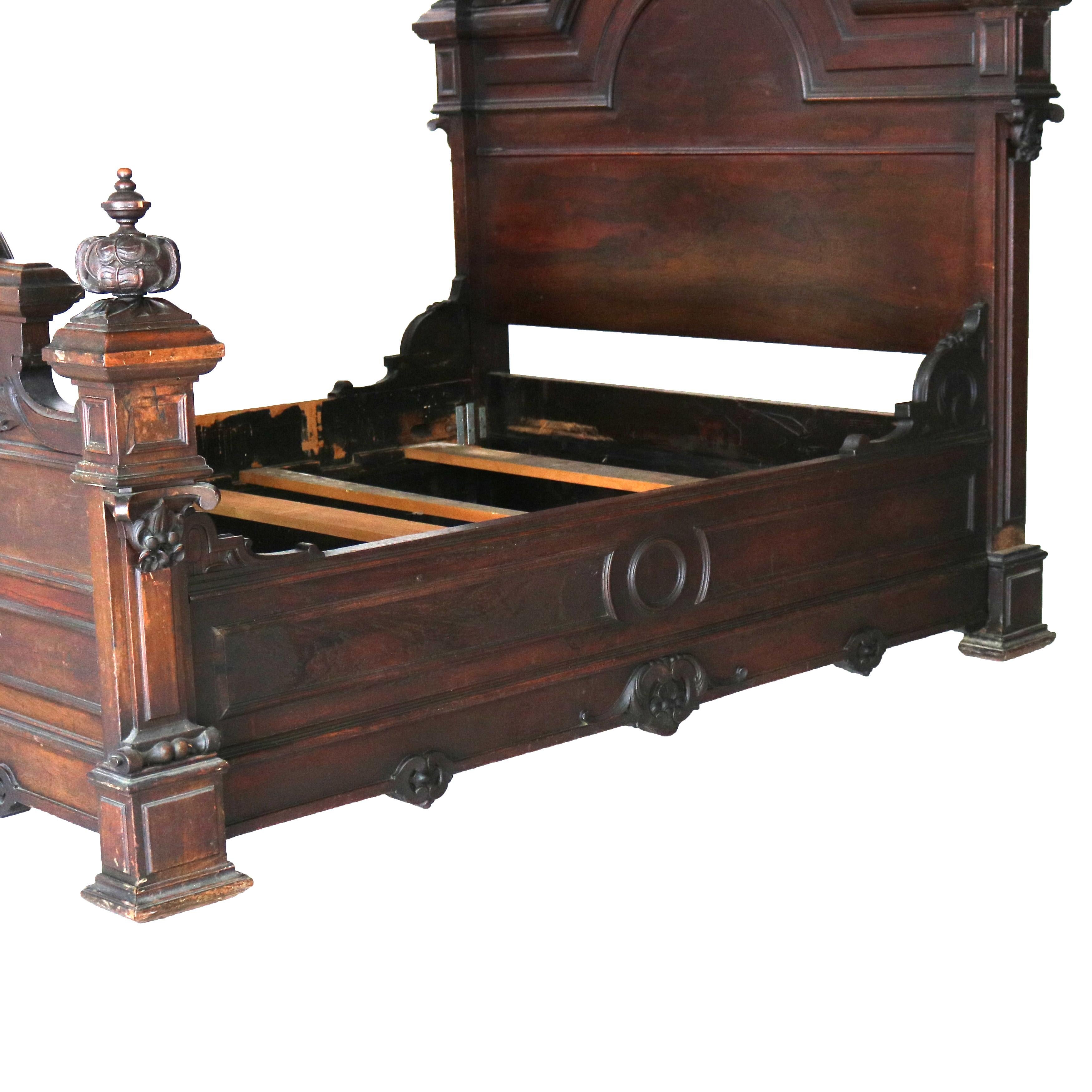 Antique Heurter Brothers School Victorian Rococo Revival Rosewood Bed C1870 11