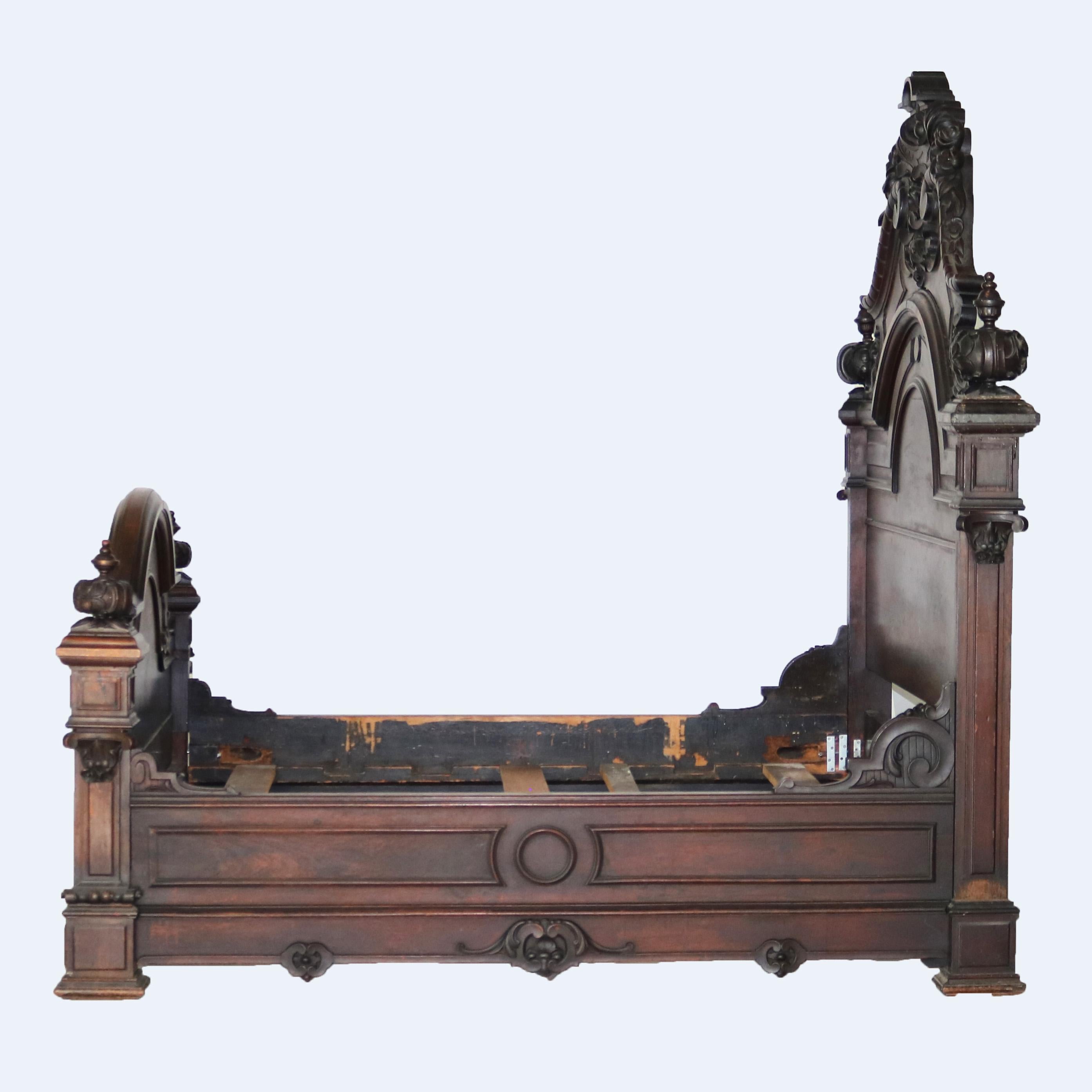 Antique Heurter Brothers School Victorian Rococo Revival Rosewood Bed C1870 12
