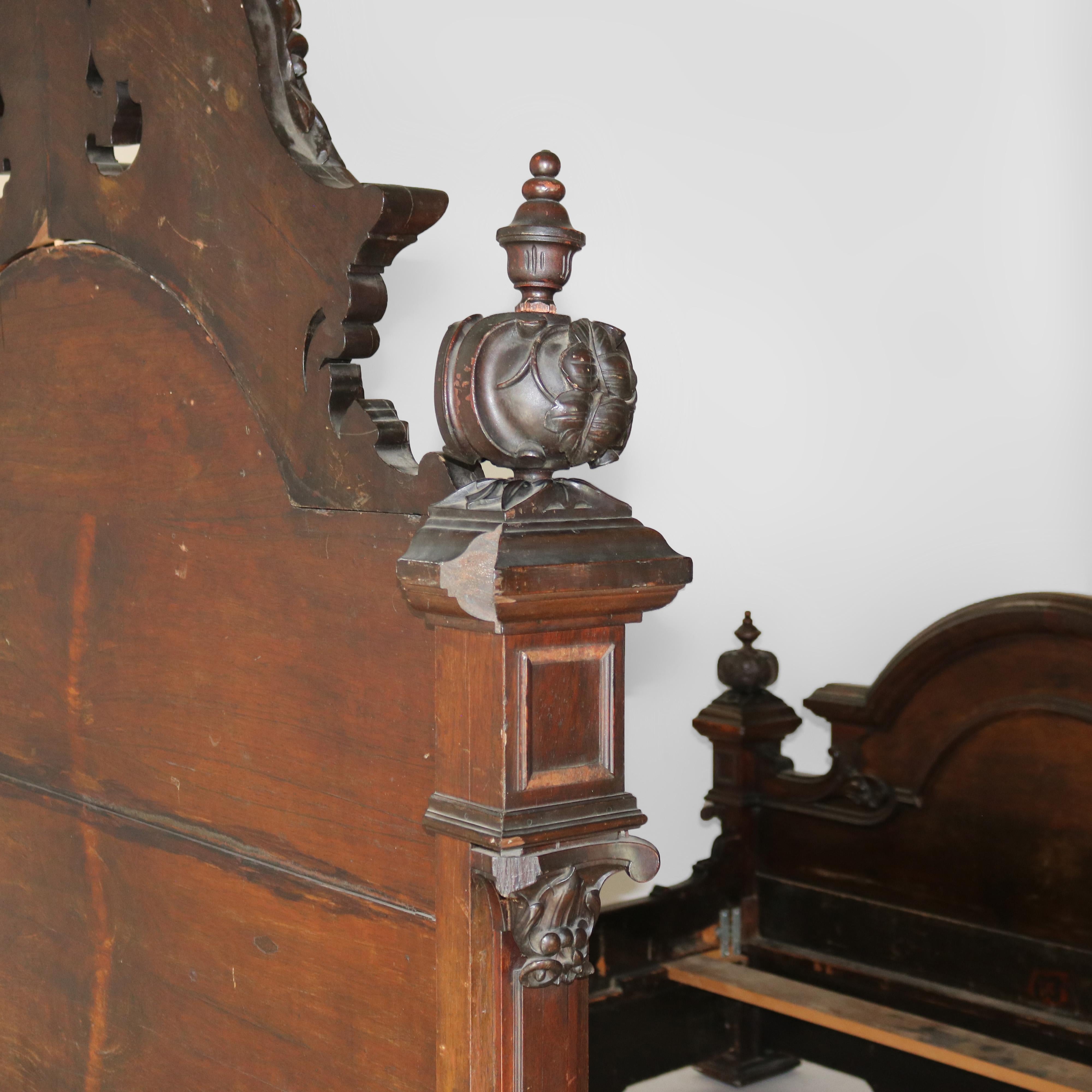 Antique Heurter Brothers School Victorian Rococo Revival Rosewood Bed C1870 14