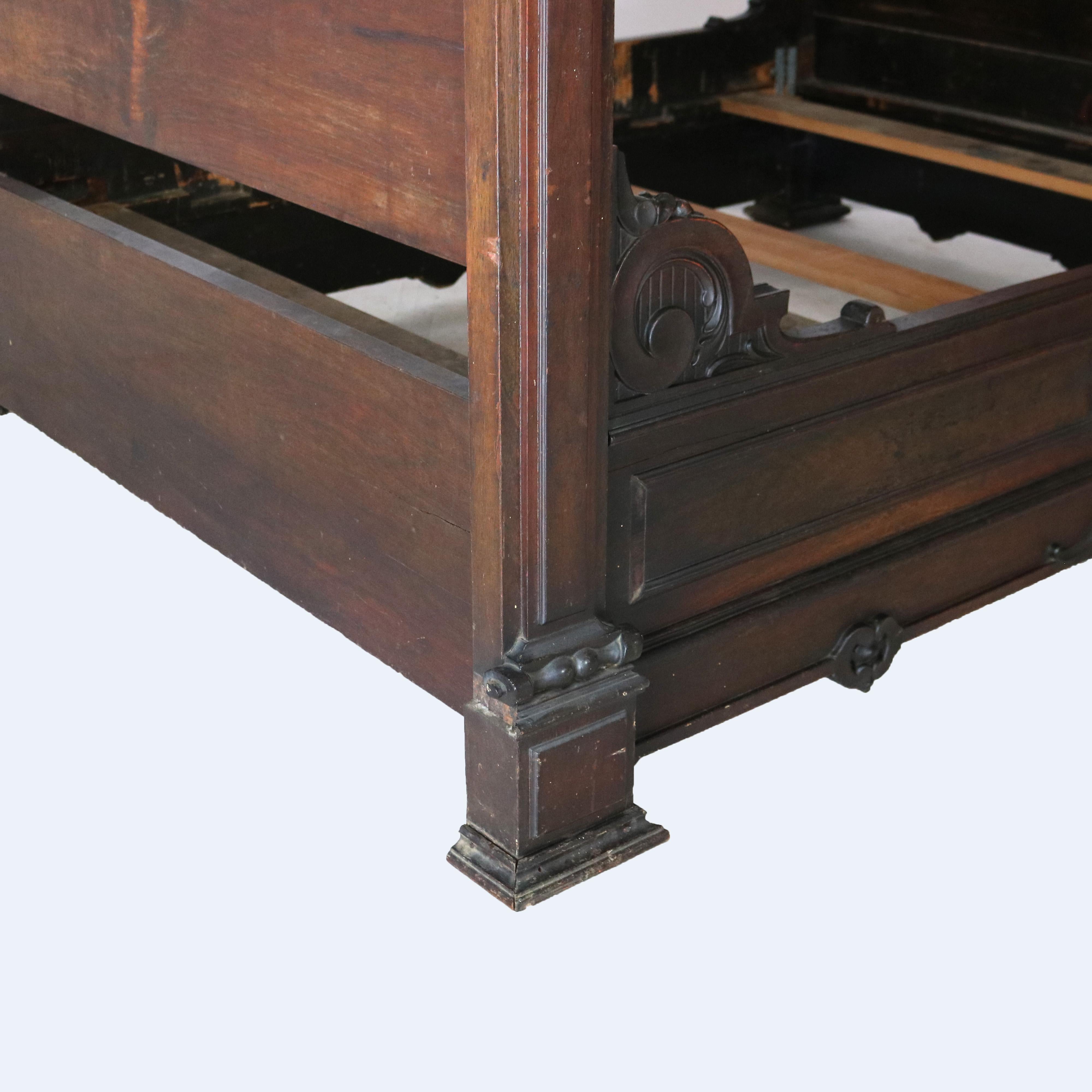 Antique Heurter Brothers School Victorian Rococo Revival Rosewood Bed C1870 15
