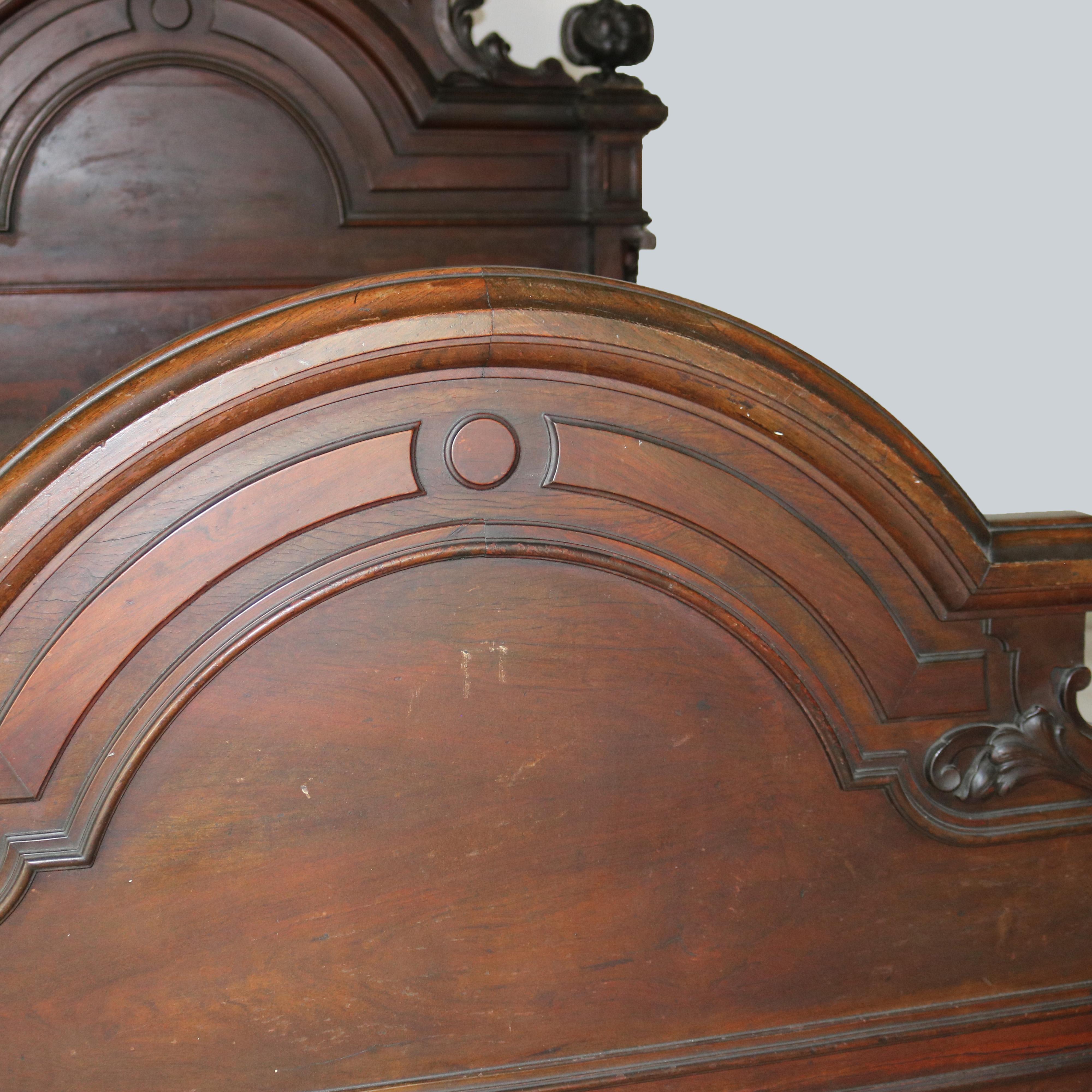 19th Century Antique Heurter Brothers School Victorian Rococo Revival Rosewood Bed C1870