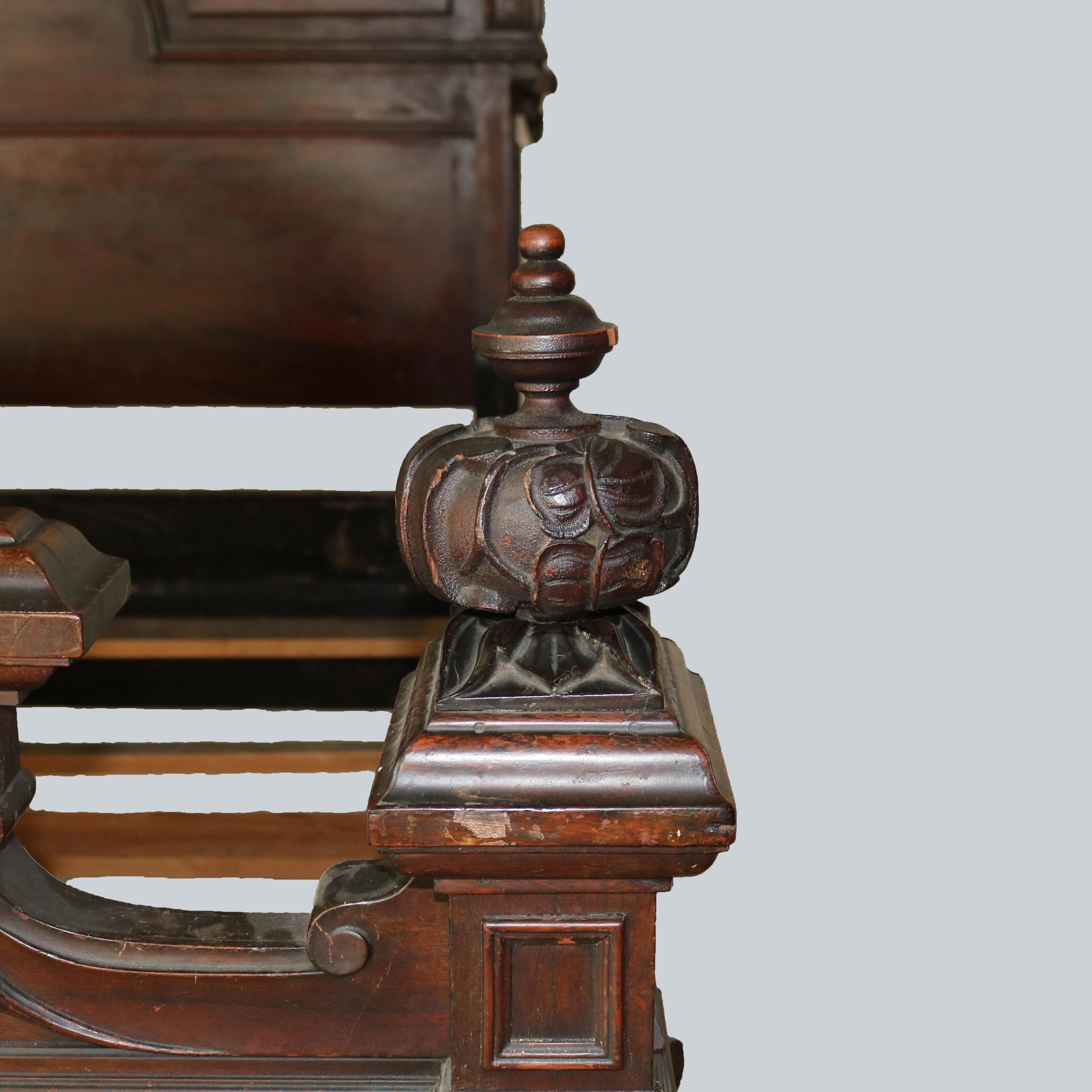 Antique Heurter Brothers School Victorian Rococo Revival Rosewood Bed C1870 1