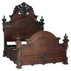 Antikes viktorianisches Rokoko-Revival-Bett aus Rosenholz, Heurter Brothers School, um 1870