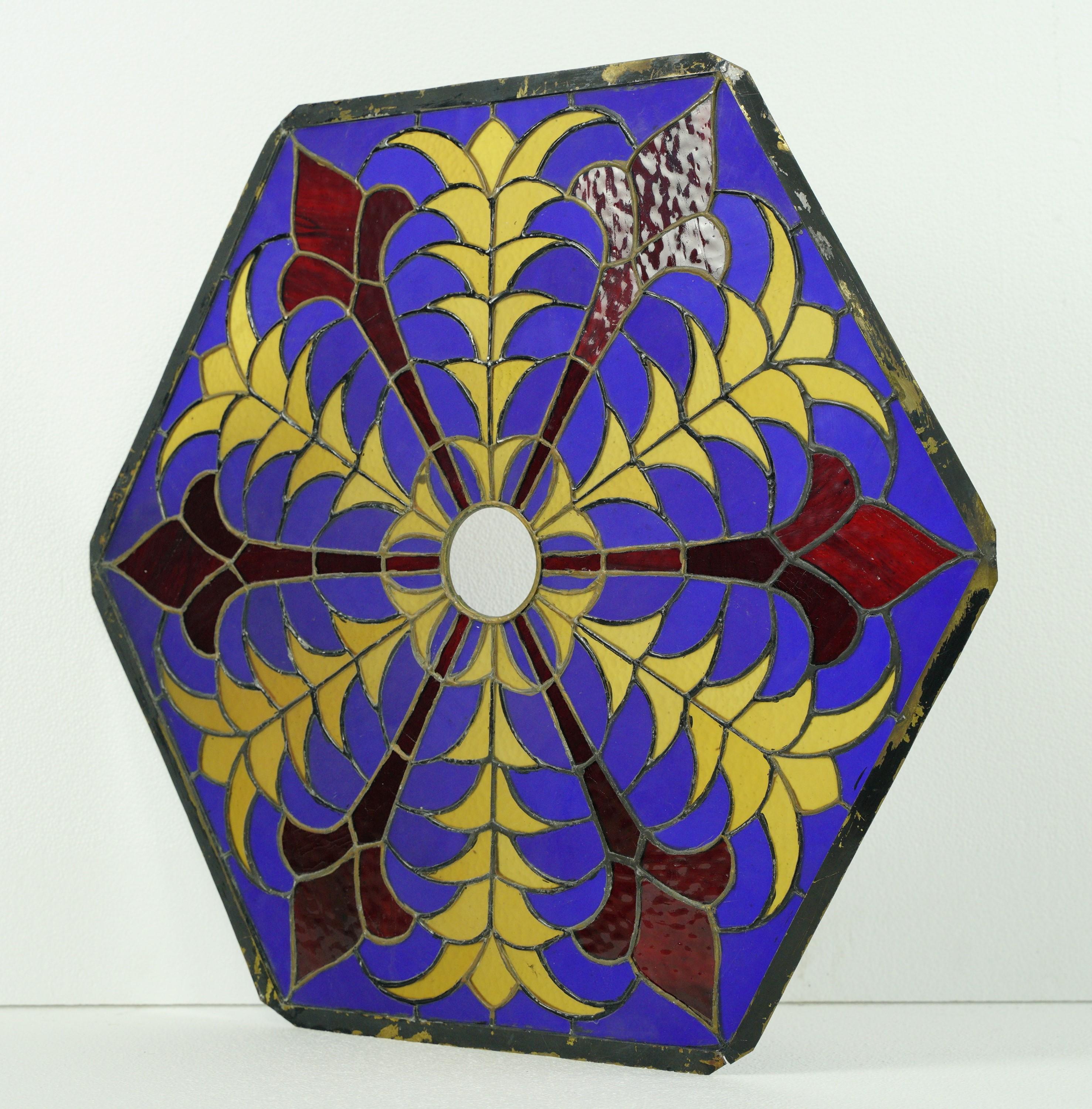 Antique Hexagon Colorful Stained Glass Window Set 8