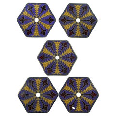 Ensemble de fenêtres anciennes hexagonales colorées en verre teinté