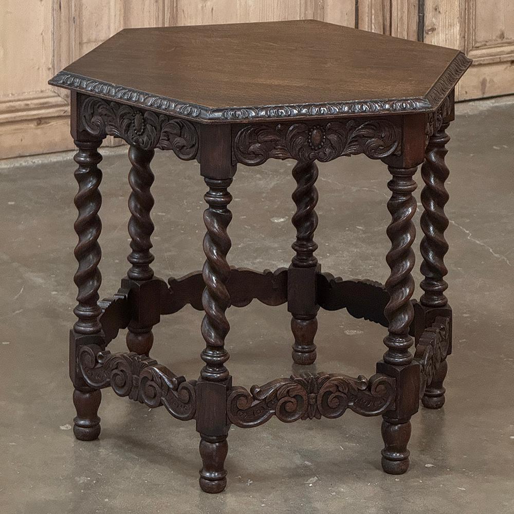 Renaissance Revival Antique Hexagonal Barley Twist End Table For Sale