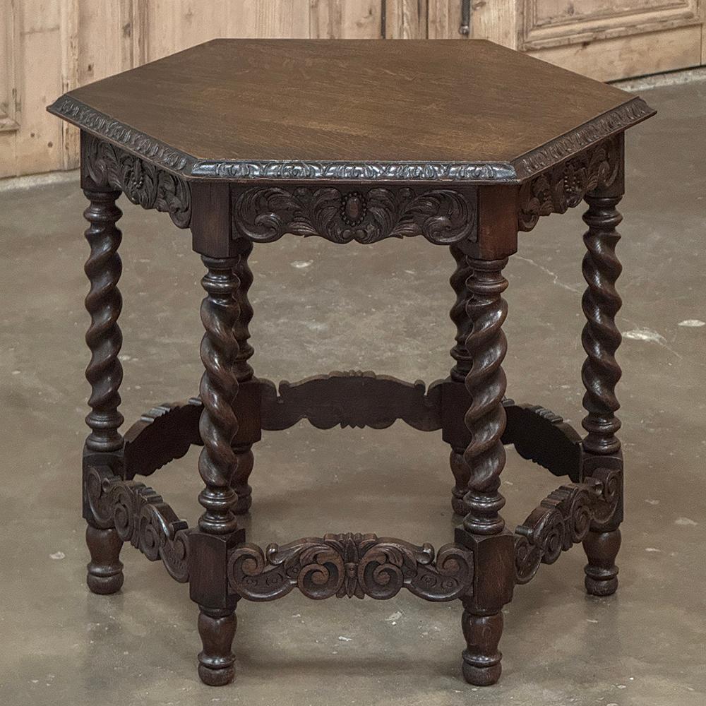 Belgian Antique Hexagonal Barley Twist End Table For Sale