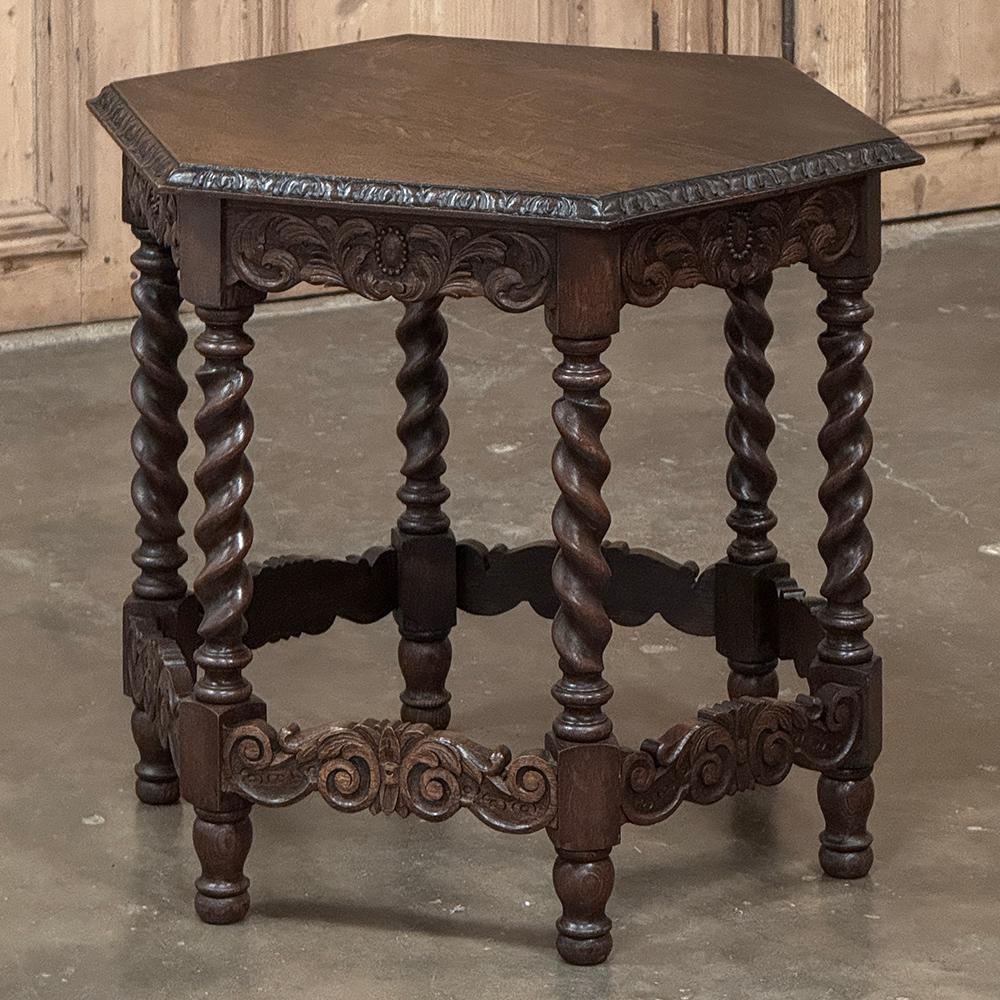 Hand-Crafted Antique Hexagonal Barley Twist End Table For Sale