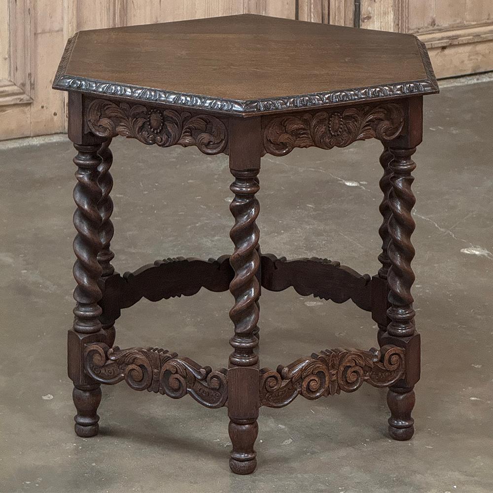 Antique Hexagonal Barley Twist End Table In Good Condition For Sale In Dallas, TX