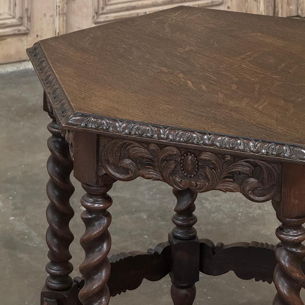 20th Century Antique Hexagonal Barley Twist End Table For Sale