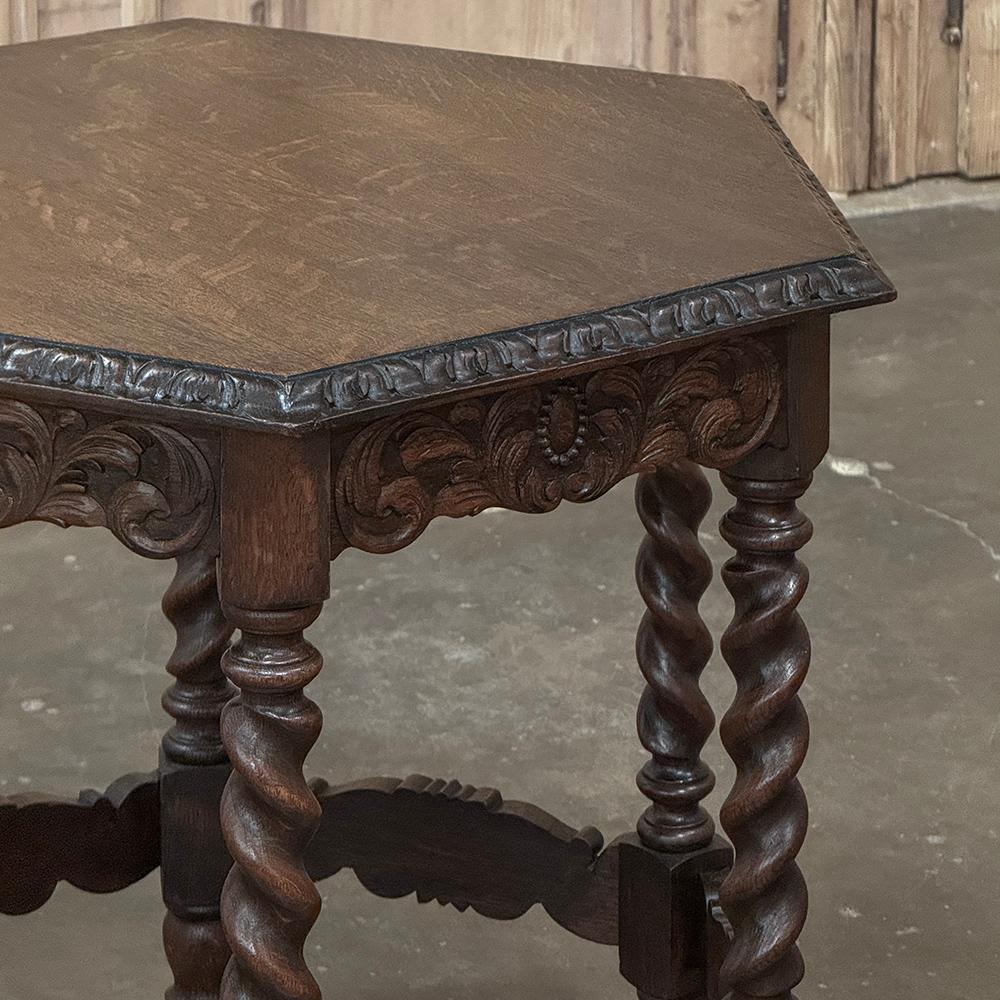 Oak Antique Hexagonal Barley Twist End Table For Sale