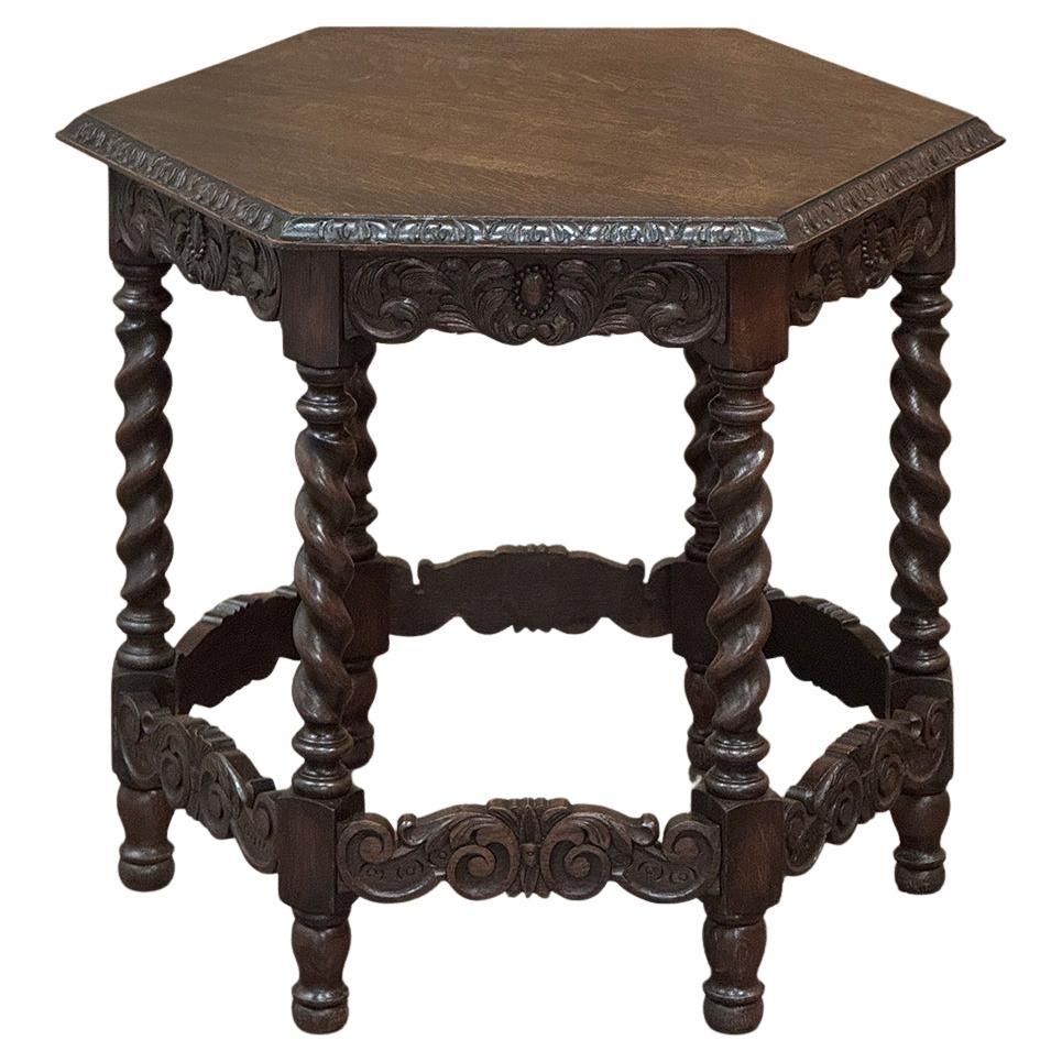 Antique Hexagonal Barley Twist End Table For Sale