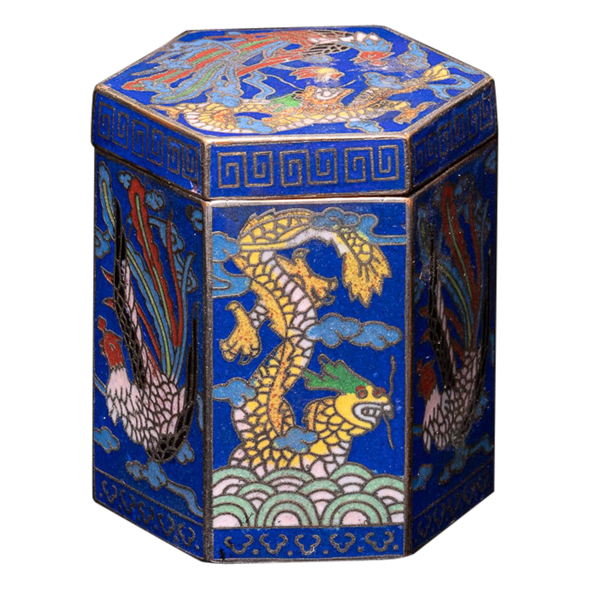 Antike sechseckige chinesische Opiumdose im Angebot