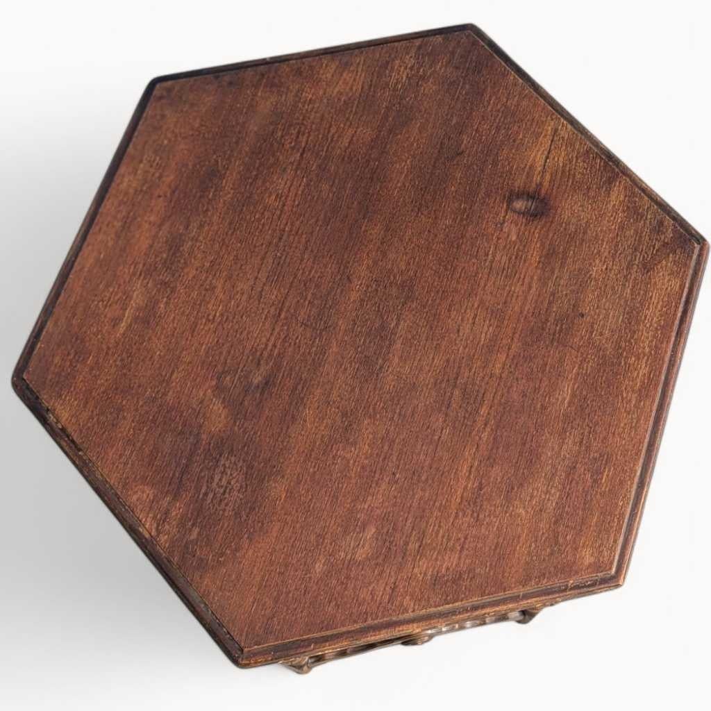 Victorien Antique Hexagonal Dining Table Carved Wood with Turned Legs, Early 1900s Accent en vente