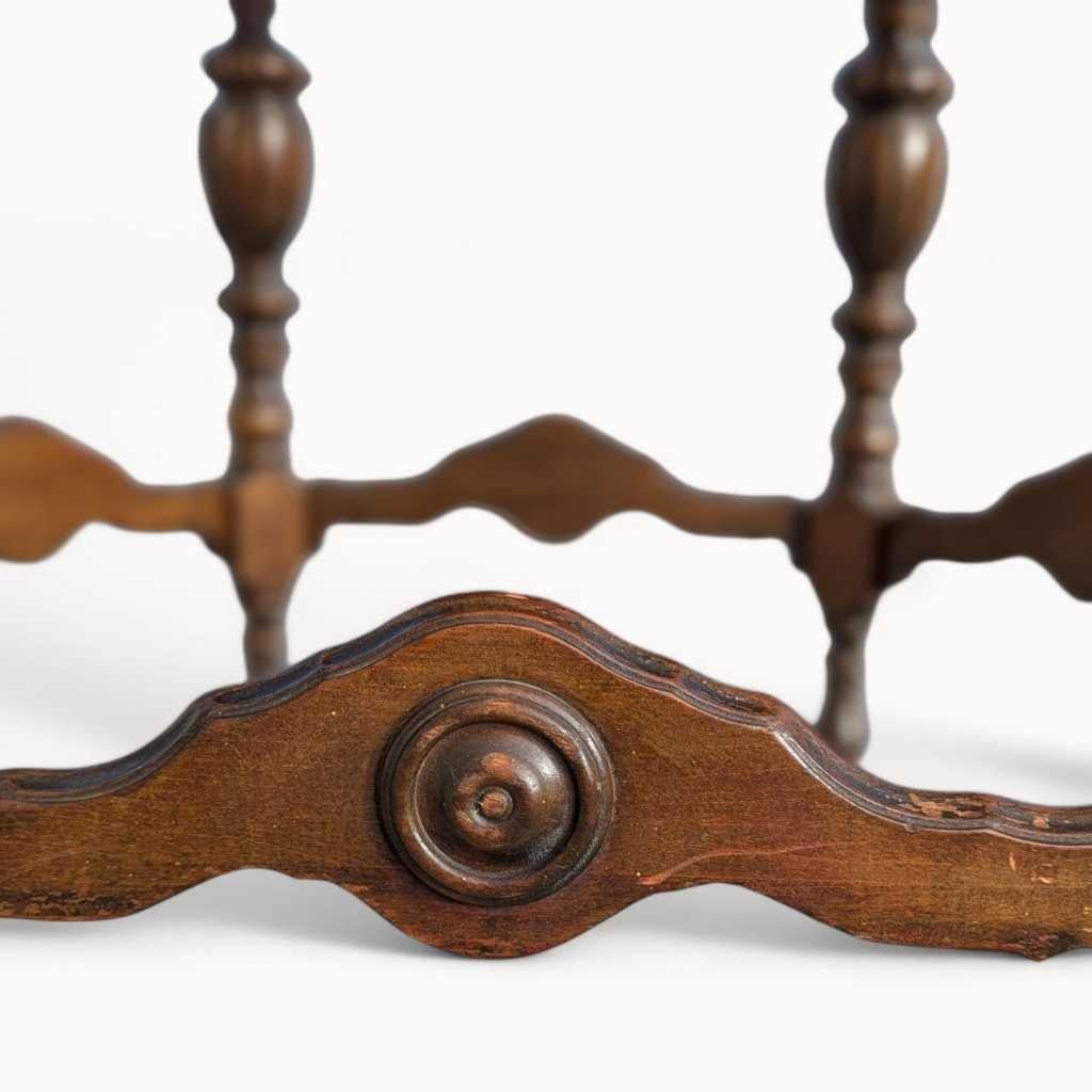 20ième siècle Antique Hexagonal Dining Table Carved Wood with Turned Legs, Early 1900s Accent en vente