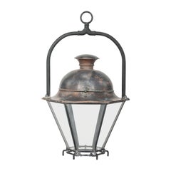 Antique Hexagonal Glass Paneled Domed Copper Lantern