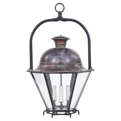 Antique Hexagonal Glass Paneled Domed Copper Lantern
