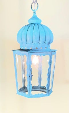 Antique Hexagonal Hanging Lantern / Pendant Light - 19”H x 9”.5 W