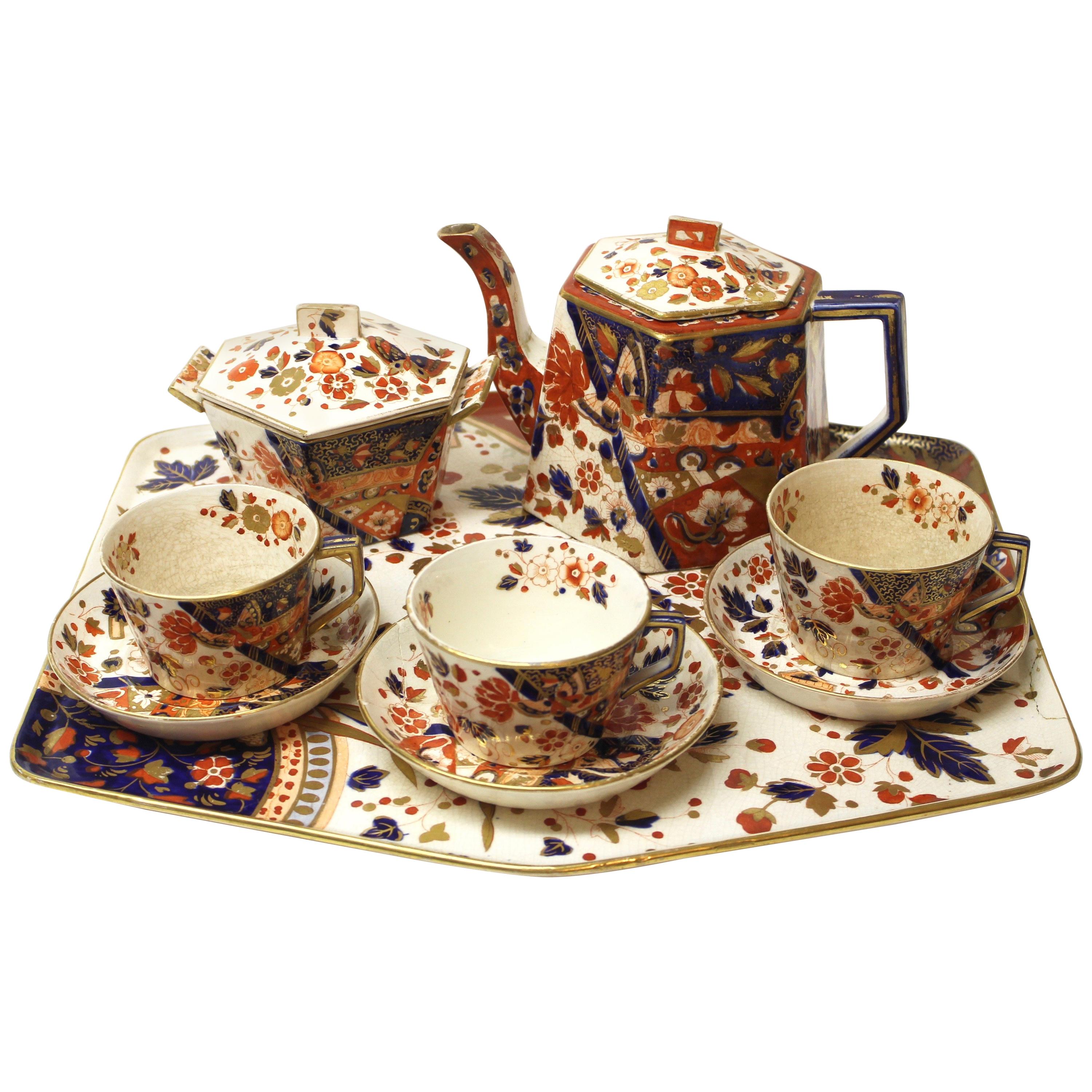 Antique Hexagonal Old Derby Imari Tea Set