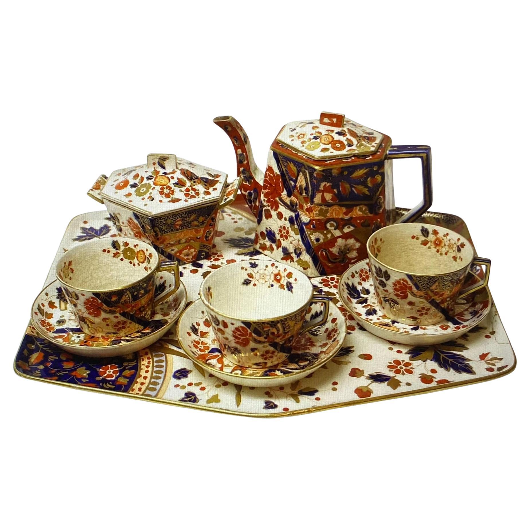 Antique Hexagonal Old Derby Imari Tea Set For Sale