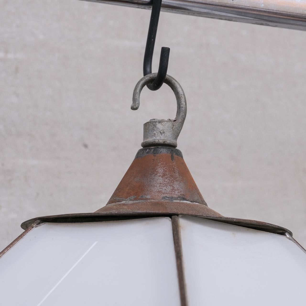 Antique Hexagonal Opaline Metro Light PendantLantern '2 Available' In Good Condition For Sale In London, GB