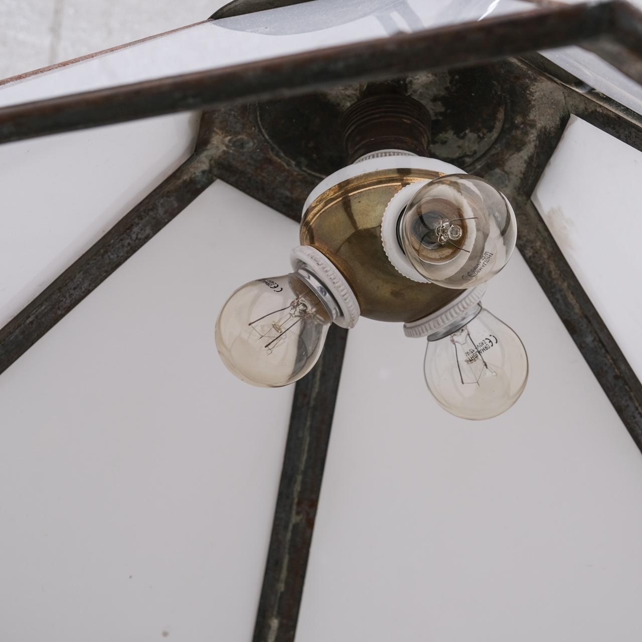 Antique Hexagonal Opaline Metro Light PendantLantern '2 Available' For Sale 2