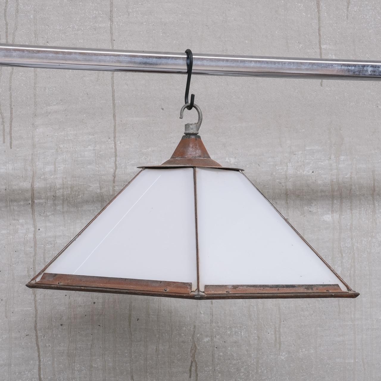 Antique Hexagonal Opaline Metro Light PendantLantern '2 Available' For Sale 3