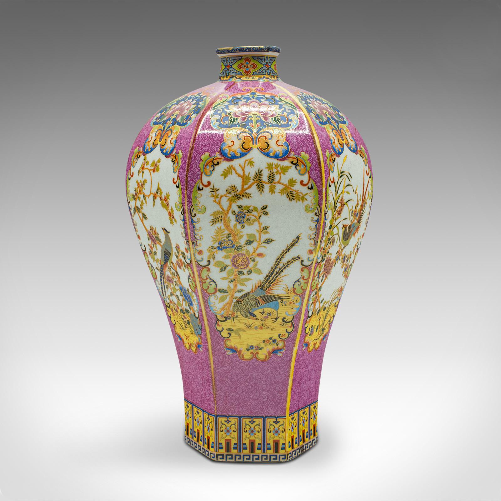 19th Century Antique Hexagonal Posy Vase, Chinese, Ceramic, Baluster Urn, Victorian, Qing For Sale