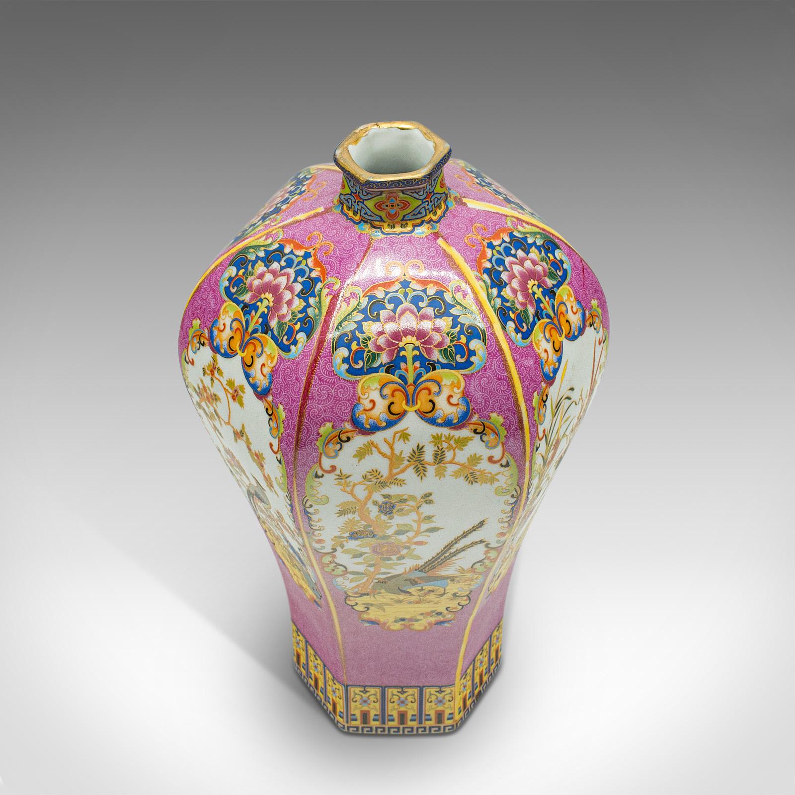 Antique Hexagonal Posy Vase, Chinese, Ceramic, Baluster Urn, Victorian, Qing For Sale 1
