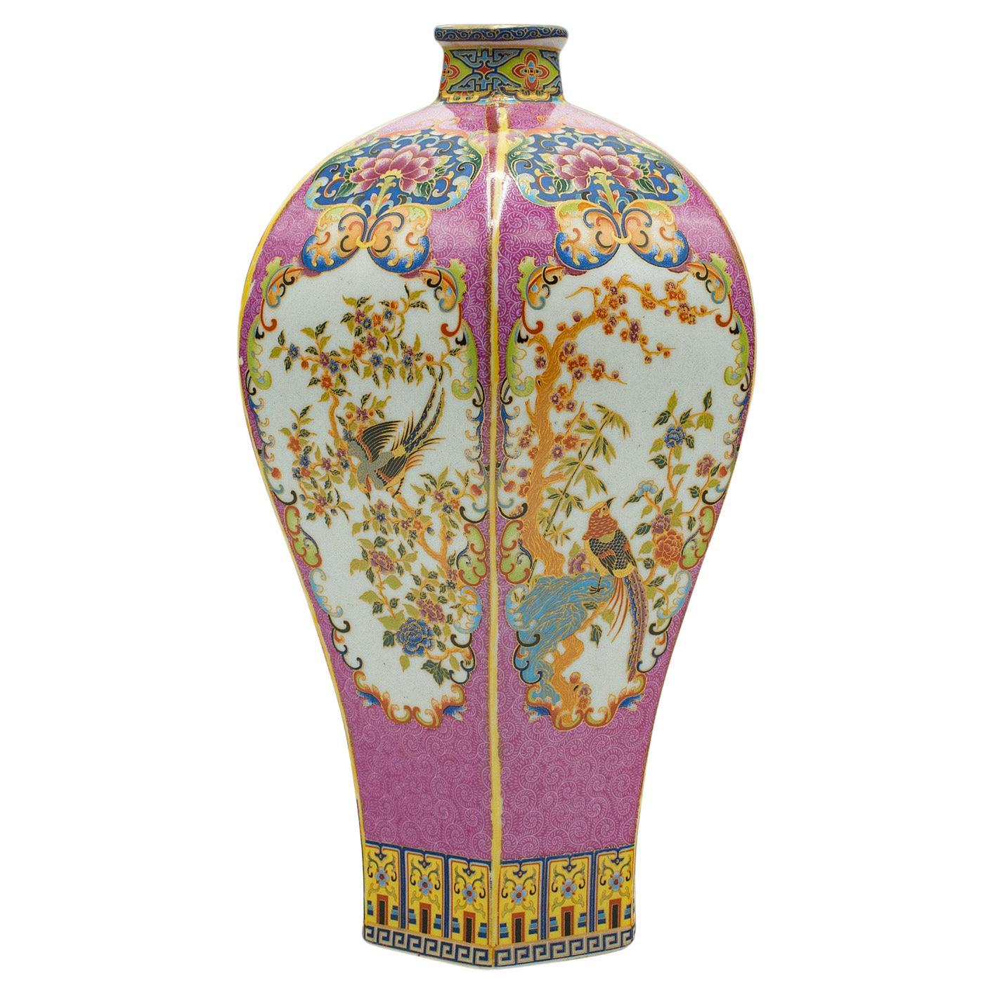 Antique Hexagonal Posy Vase, Chinese, Ceramic, Baluster Urn, Victorian, Qing For Sale