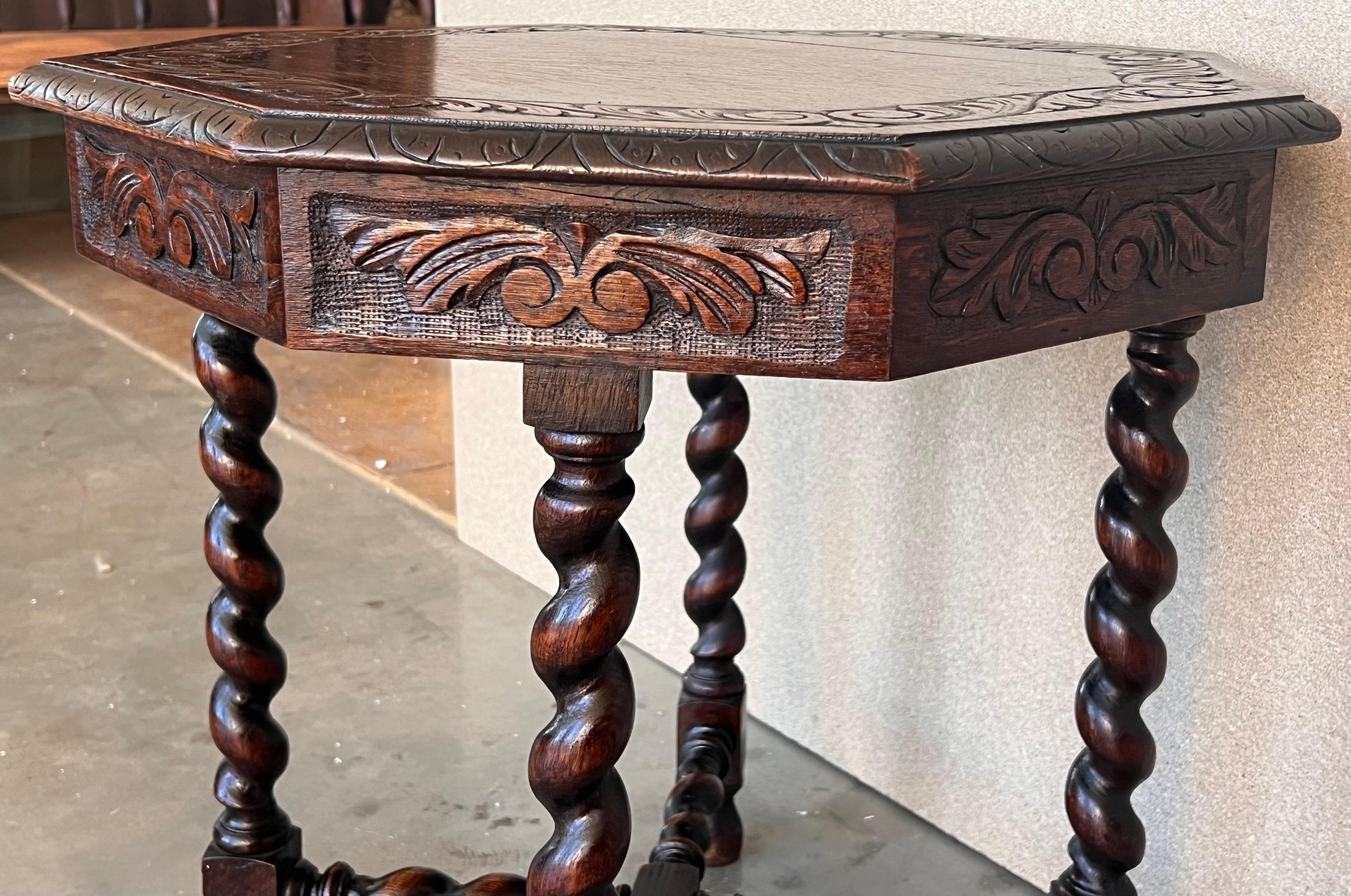 Antique Hexagonal Side or Center Walnut Table with Six Carved Legs For Sale 4