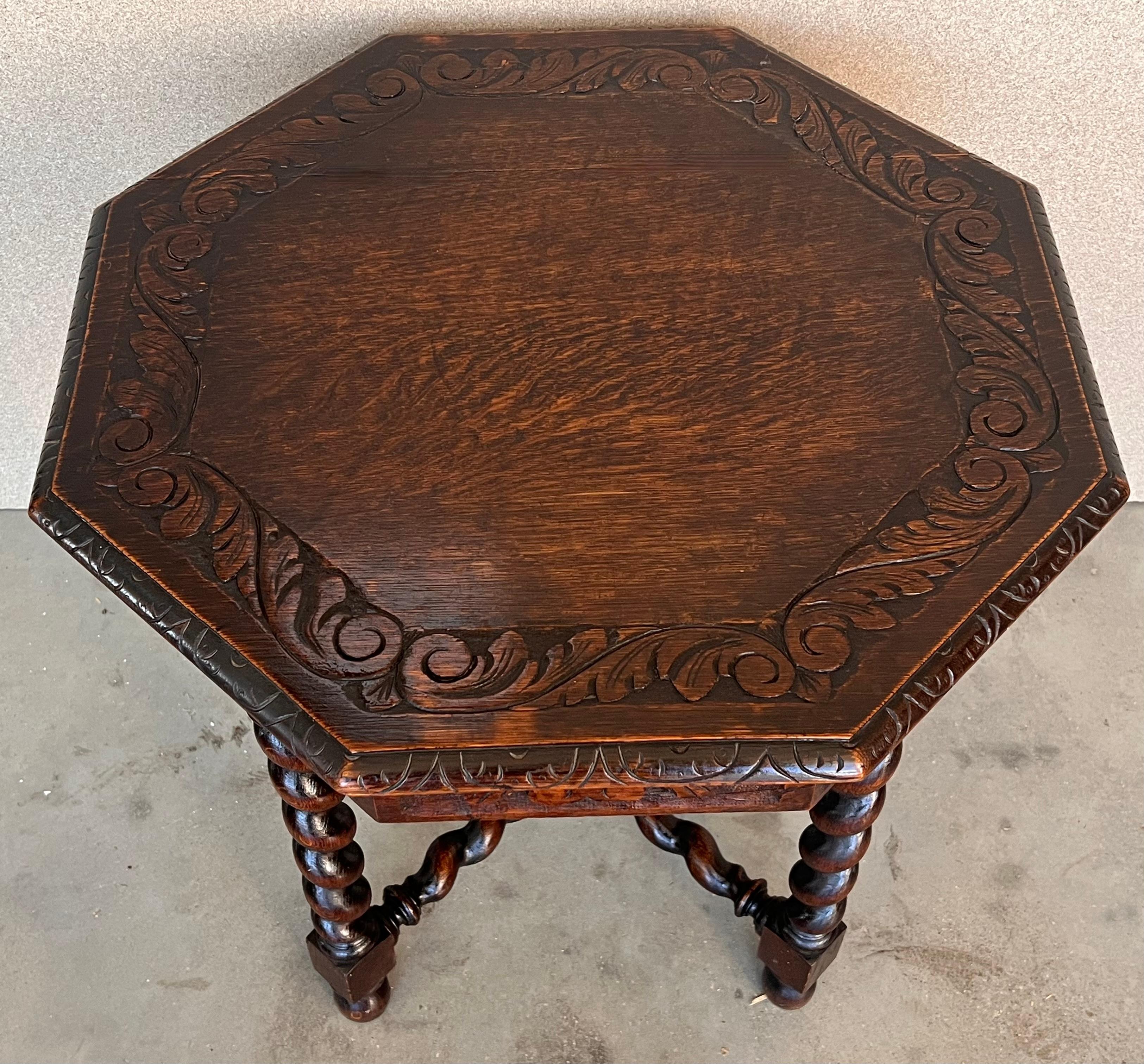 Antique Hexagonal Side or Center Walnut Table with Six Carved Legs For Sale 1