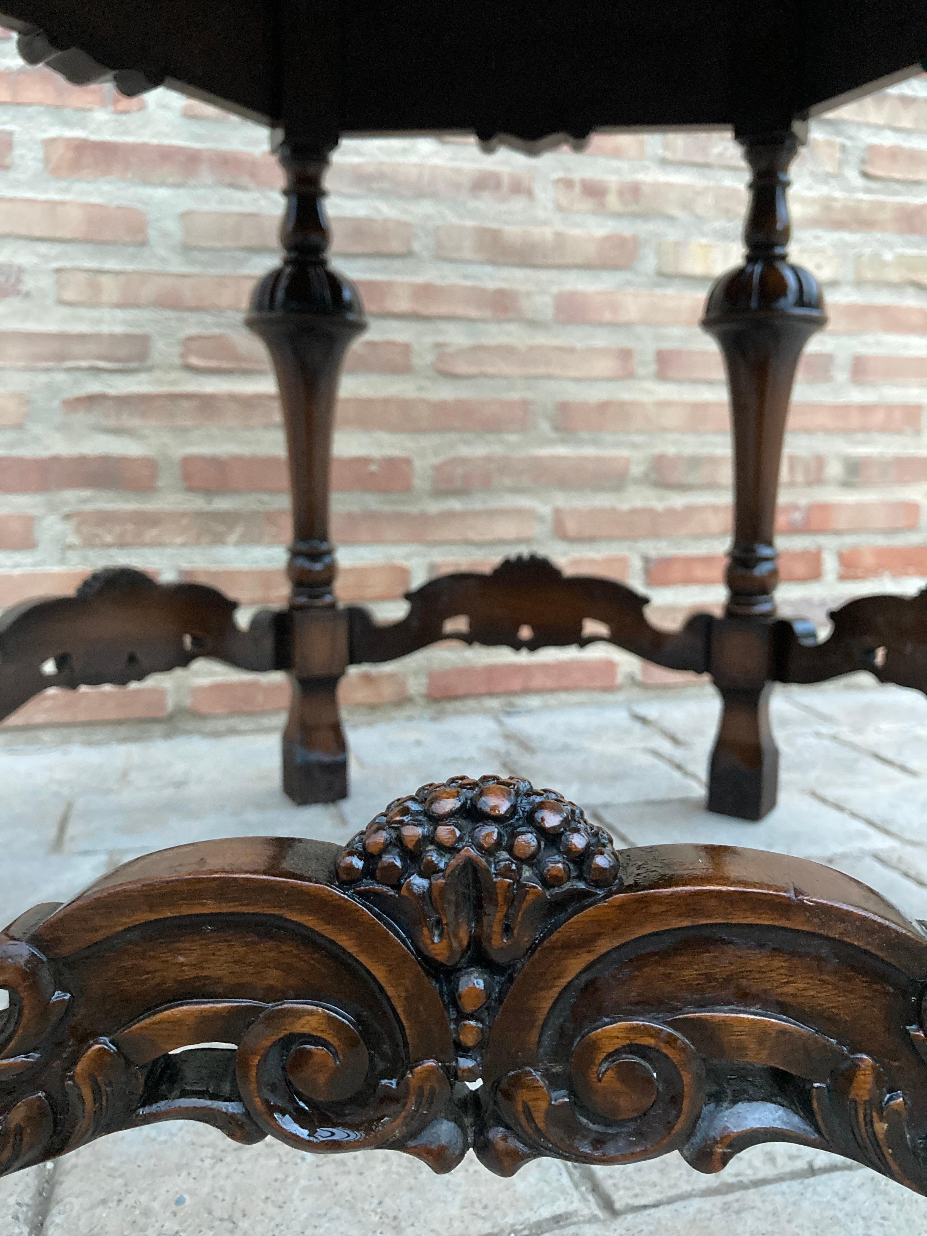 19th Century Antique Hexagonal Side or Center Walnut Table with Six Carved Legs For Sale