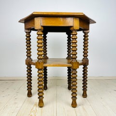 Antique Hexagonal Walnut Side Table, Italy, early 20th, Bobbin Turned legs