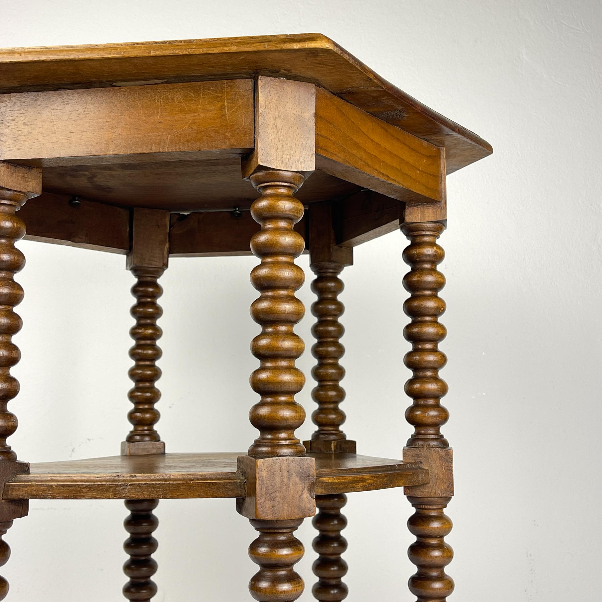 Italian Antique Hexagonal Walnut Side Table, Italy, early 20th, Bobbin Turned legs For Sale